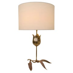 Mid-Century Bronze Flower and Leaves Table Lamp, circa 1970, France.