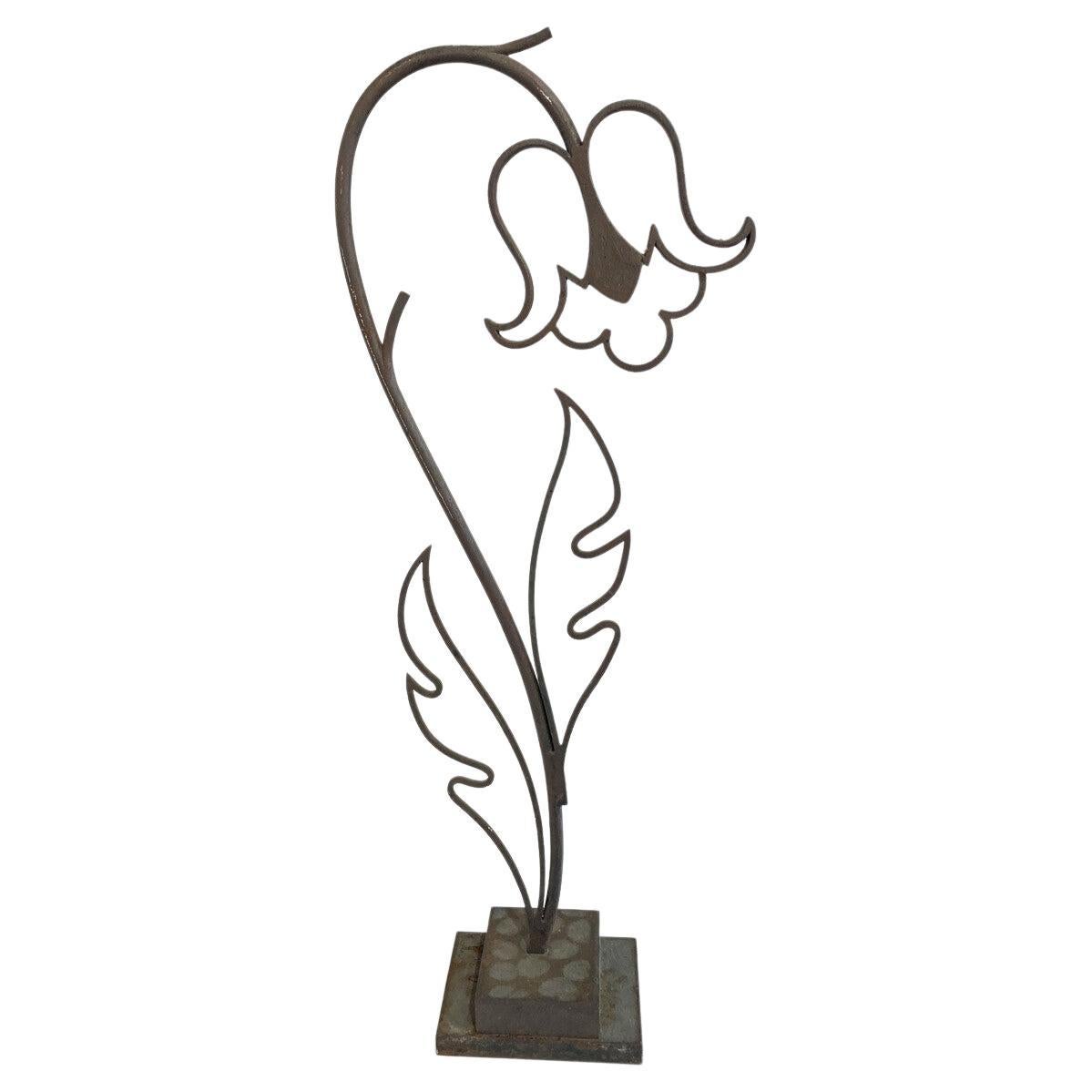 Midcentury Bronze Flower Sculpture Signed Michel Zadounaïsky, France, 1989 For Sale