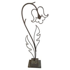 Vintage Midcentury Bronze Flower Sculpture Signed Michel Zadounaïsky, France, 1989