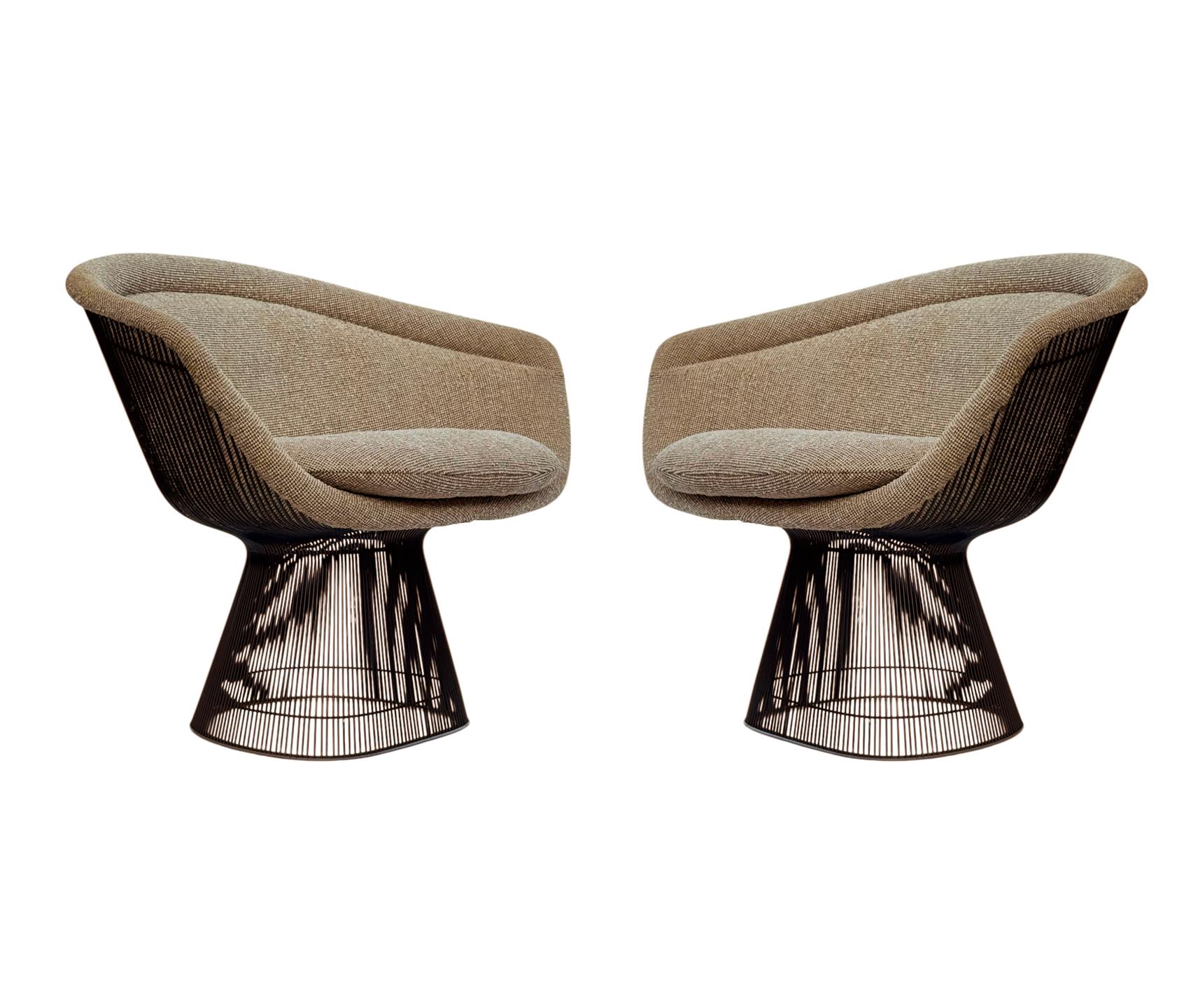 Sillas Slipper Lounge de mediados de siglo con estructura de bronce Warren Platner para Knoll Estadounidense en venta