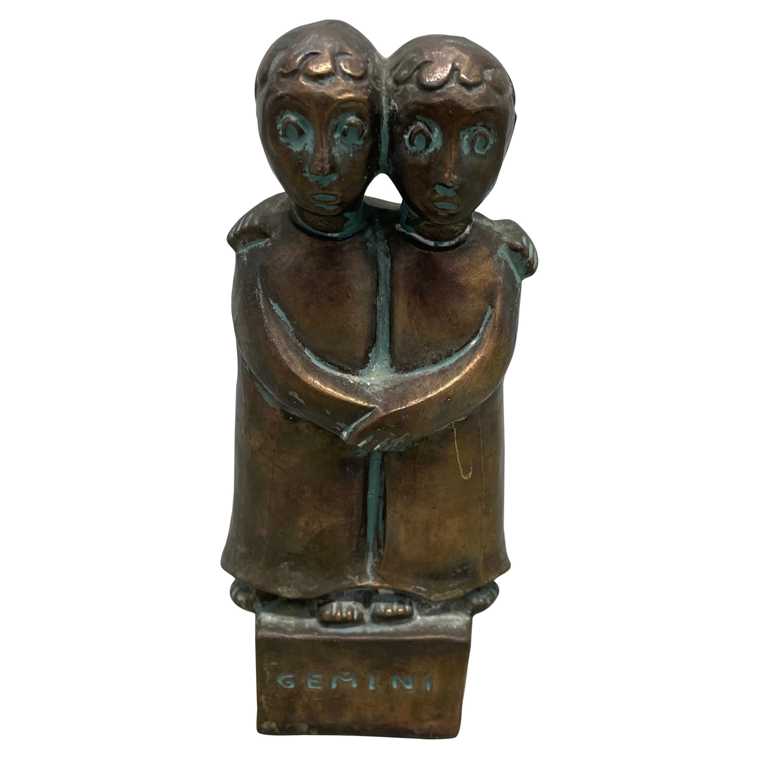 Mid Century Bronze "Gemini" Zodiac Sculpture by Fred Press