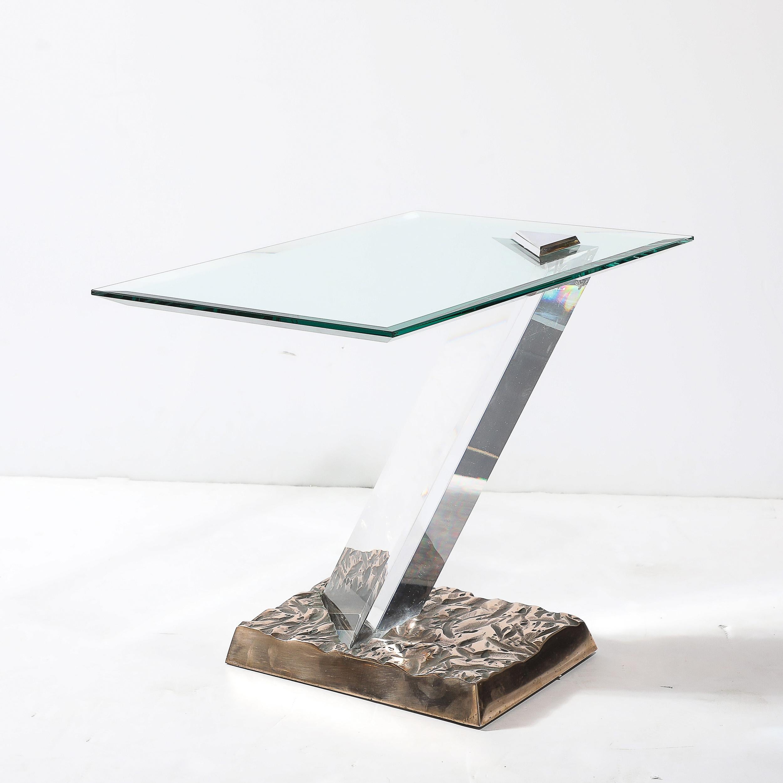 Américain Table d'appoint du milieu du siècle dernier en bronze, verre et luciteFF 24/16 signée Jeffrey Bigelow en vente