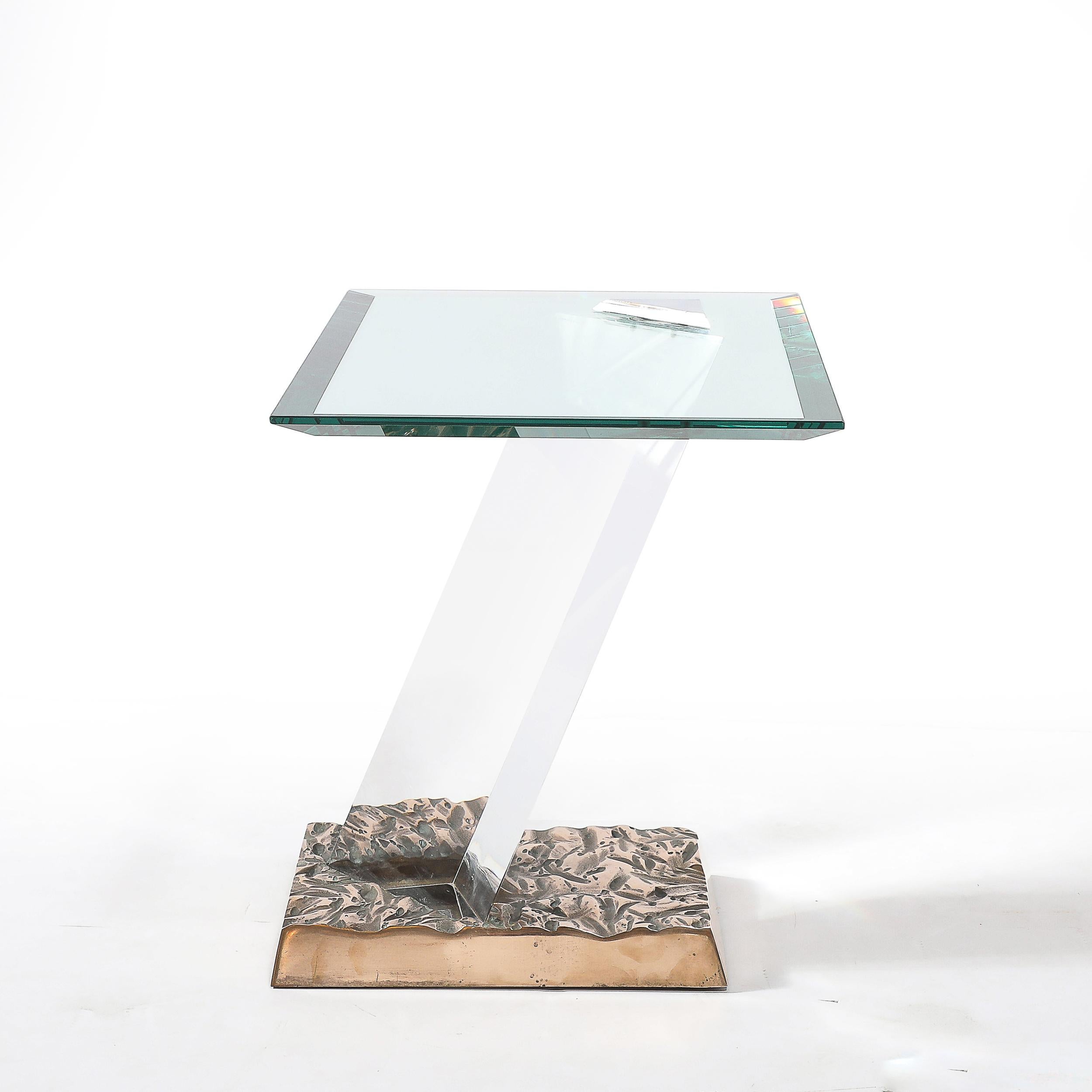 Fin du 20e siècle Table d'appoint du milieu du siècle dernier en bronze, verre et luciteFF 24/16 signée Jeffrey Bigelow en vente