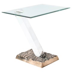 Vintage Mid-Century Bronze, Glass & Lucite "FF 24/16 Side Table" Signed Jeffrey Bigelow