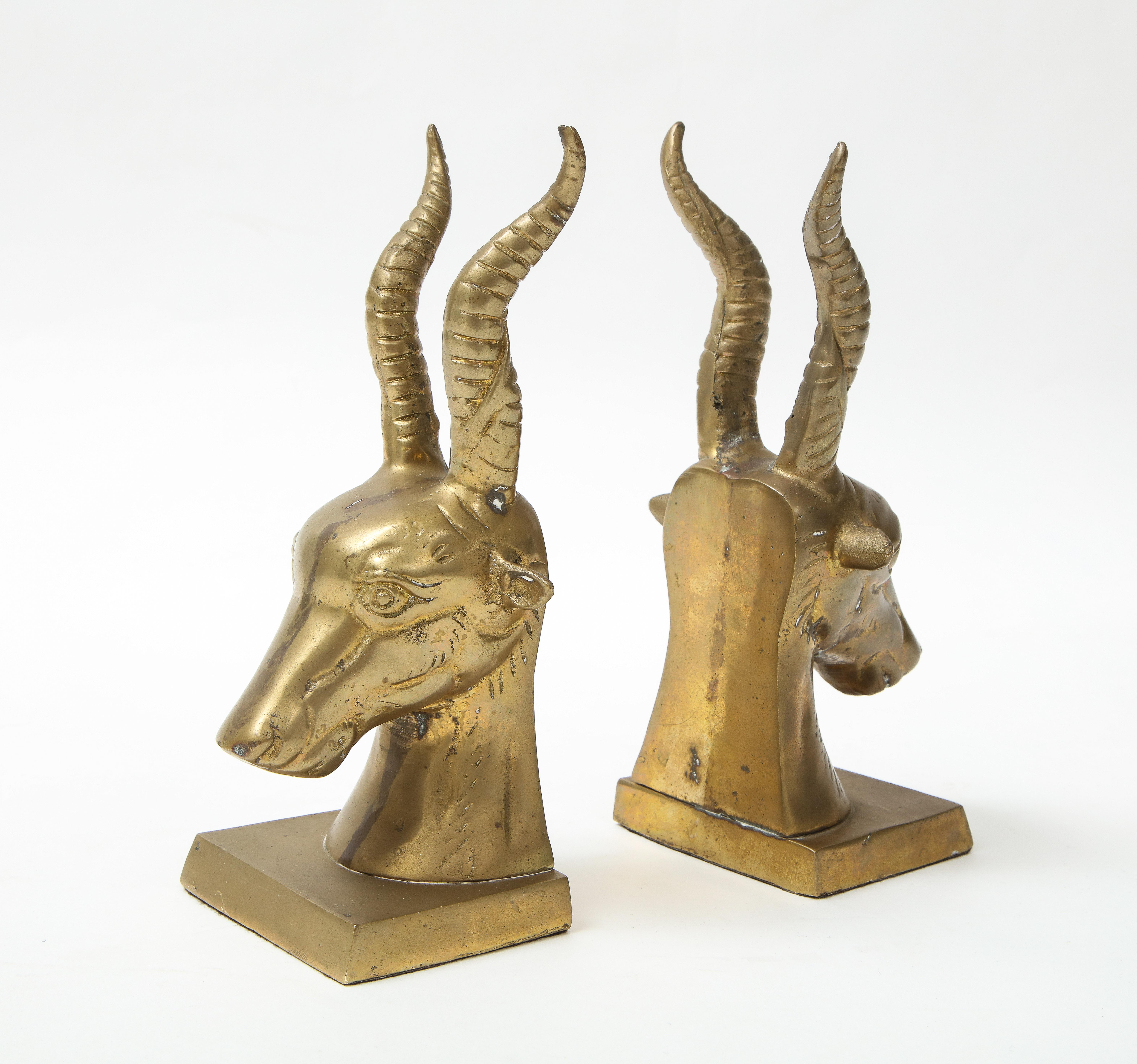 Mid Century Bronze Goat Bookends In Good Condition In New York, NY