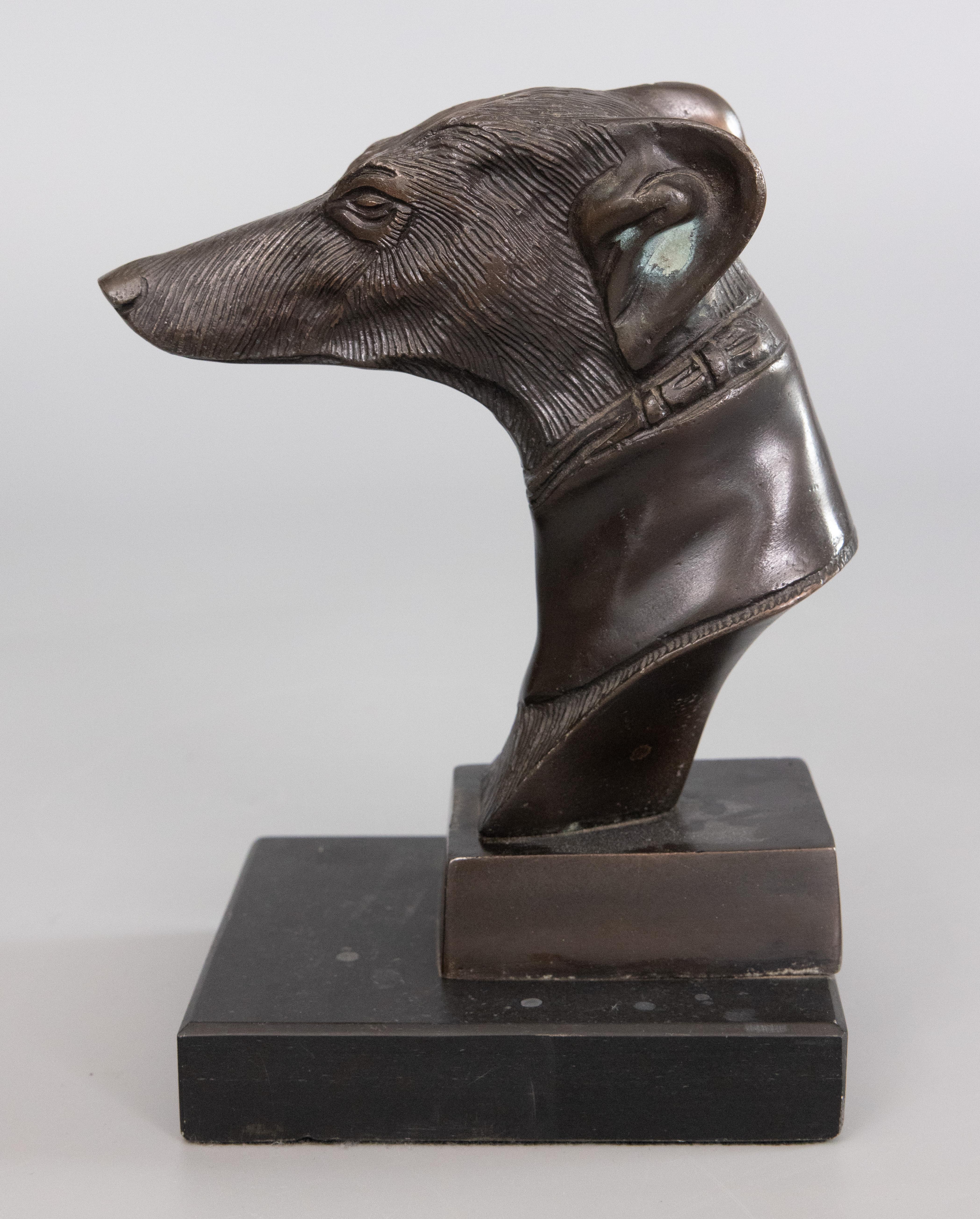 Mid-Century Bronze Greyhound Whippet Dog Bust Sculpture In Good Condition For Sale In Pearland, TX