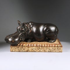 Mid-Century Bronze Hippopotamus on Marble Base