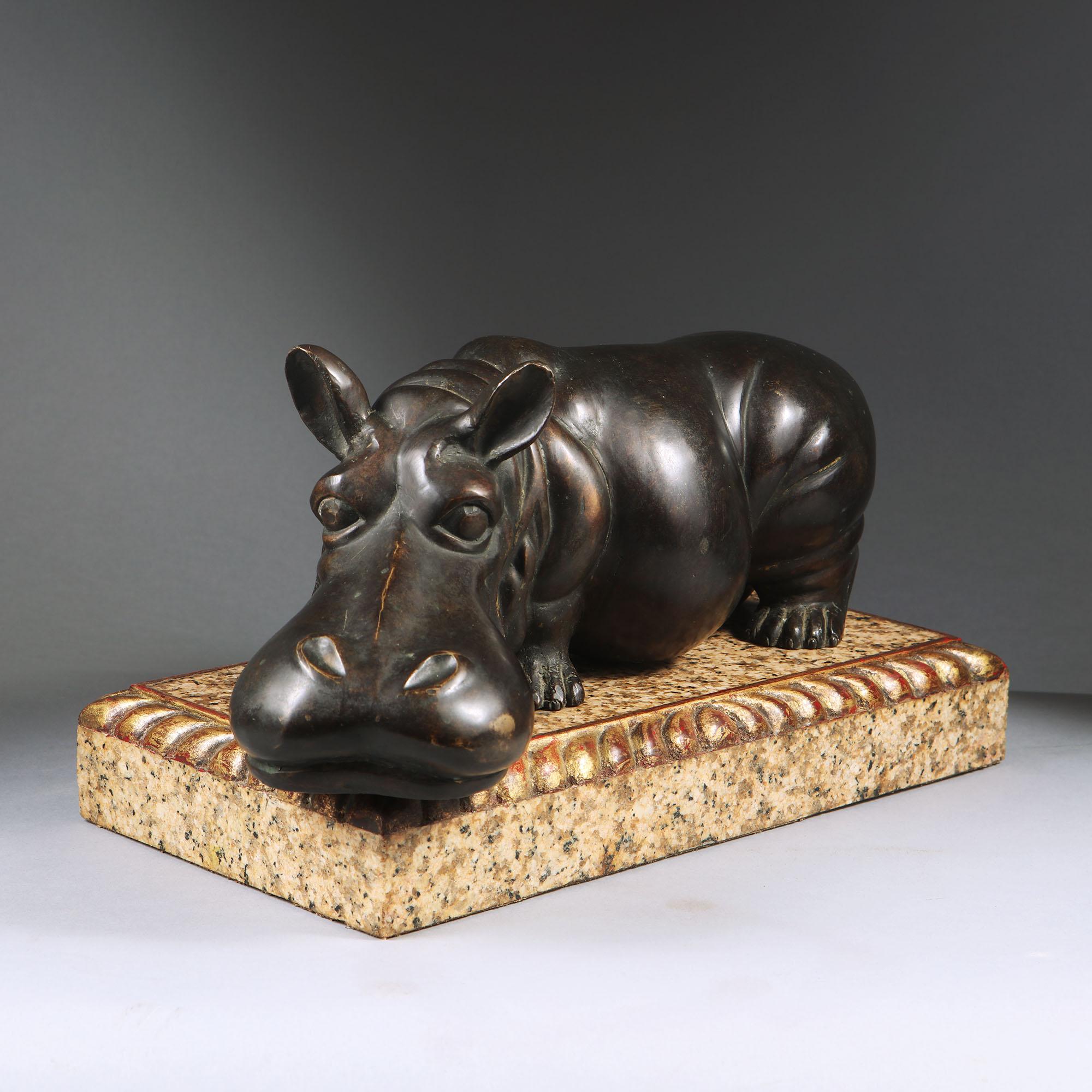 Mid-Century Bronze Hippopotamus on Marble Base In Excellent Condition For Sale In Reepham, GB