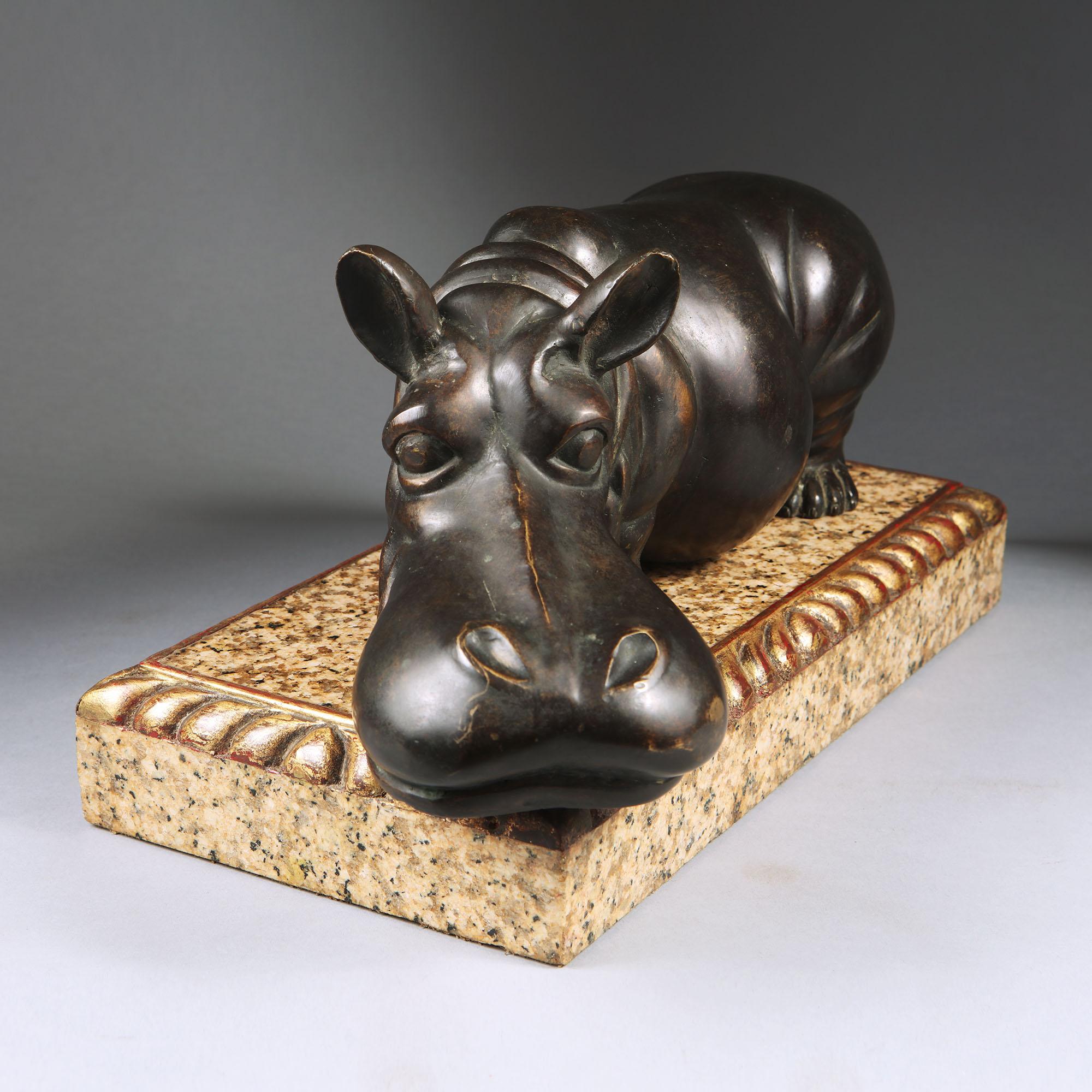 20th Century Mid-Century Bronze Hippopotamus on Marble Base For Sale