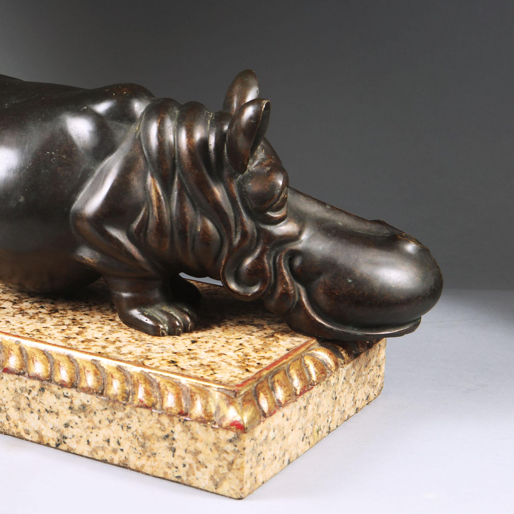 Mid-Century Bronze Hippopotamus on Marble Base For Sale 1