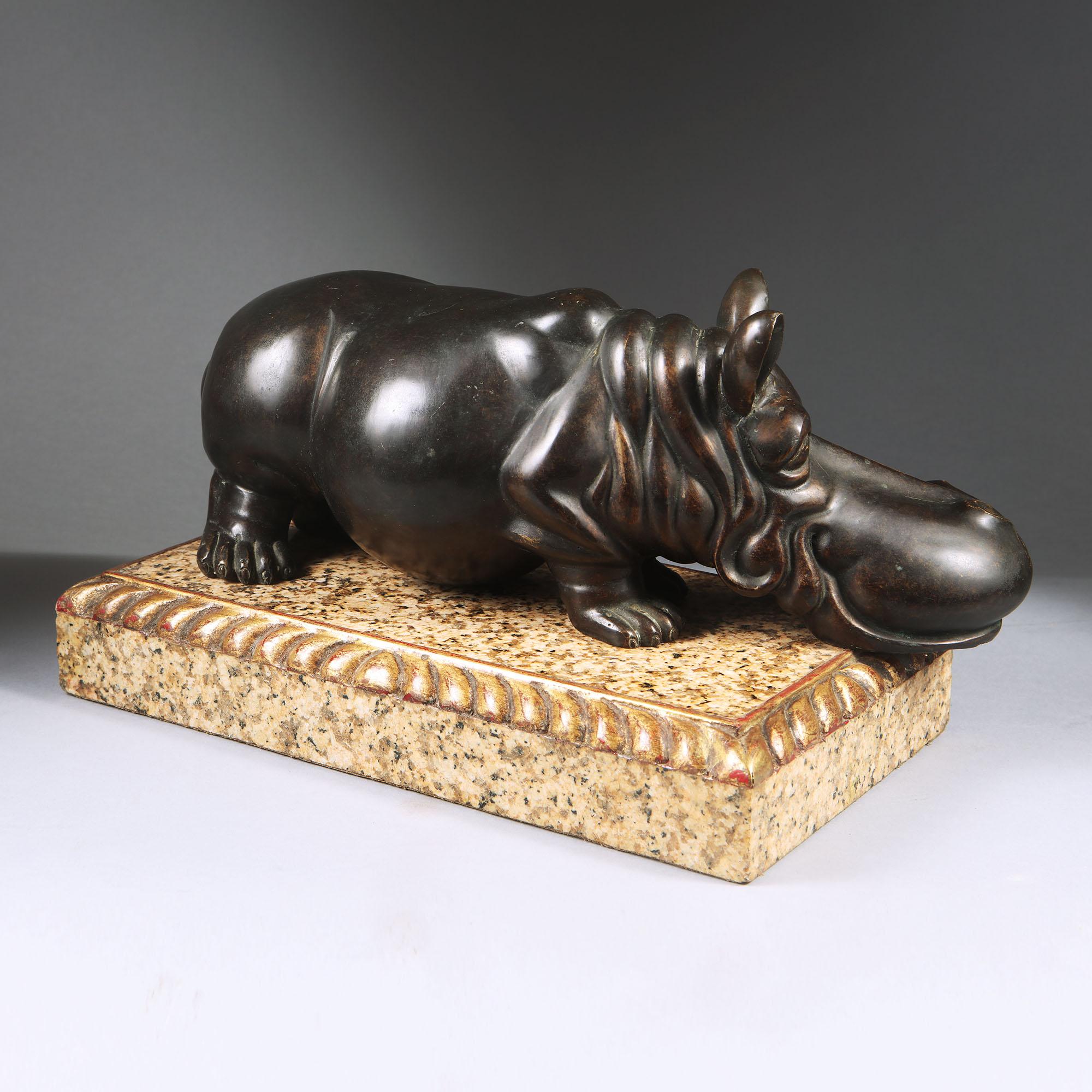Mid-Century Bronze Hippopotamus on Marble Base For Sale 2