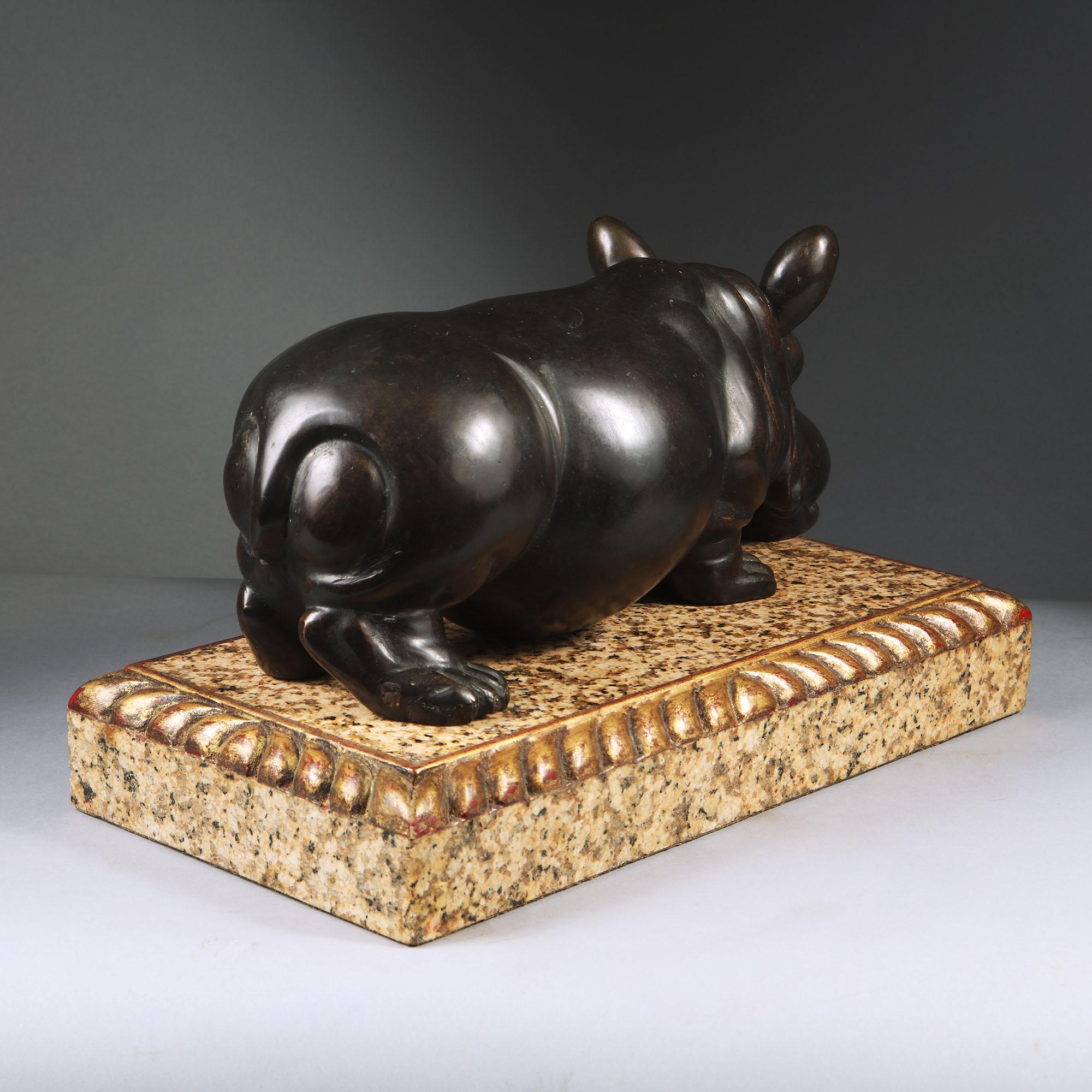 Mid-Century Bronze Hippopotamus on Marble Base For Sale 3