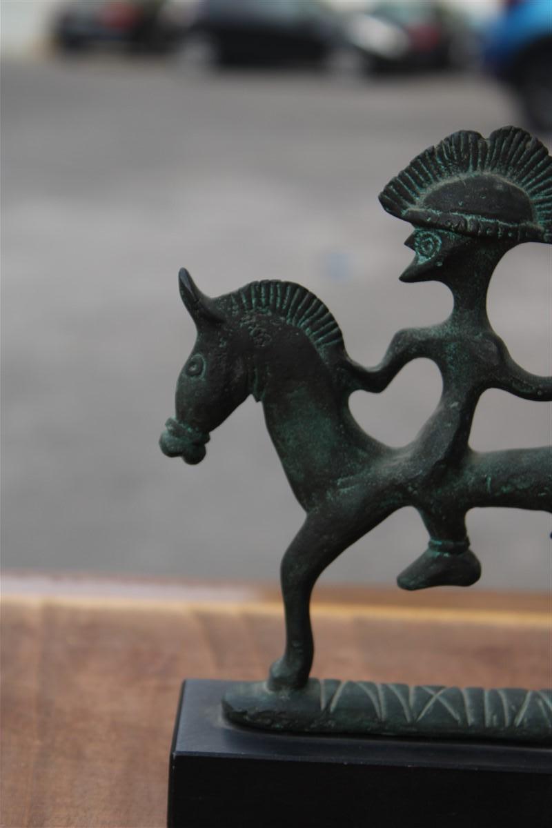 Mid-20th Century Mid-century bronze Italian sculpture with black marble warrior on horseback For Sale