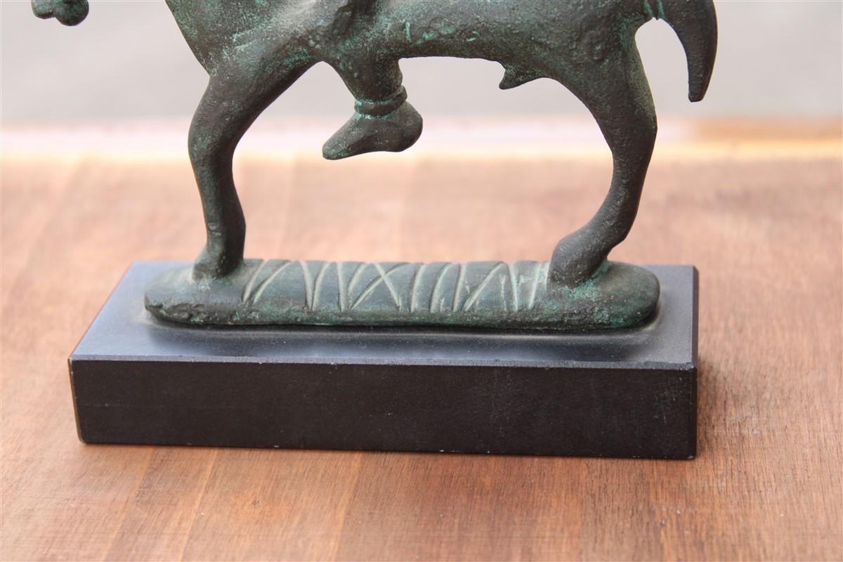 Bronze Mid-century bronze Italian sculpture with black marble warrior on horseback For Sale