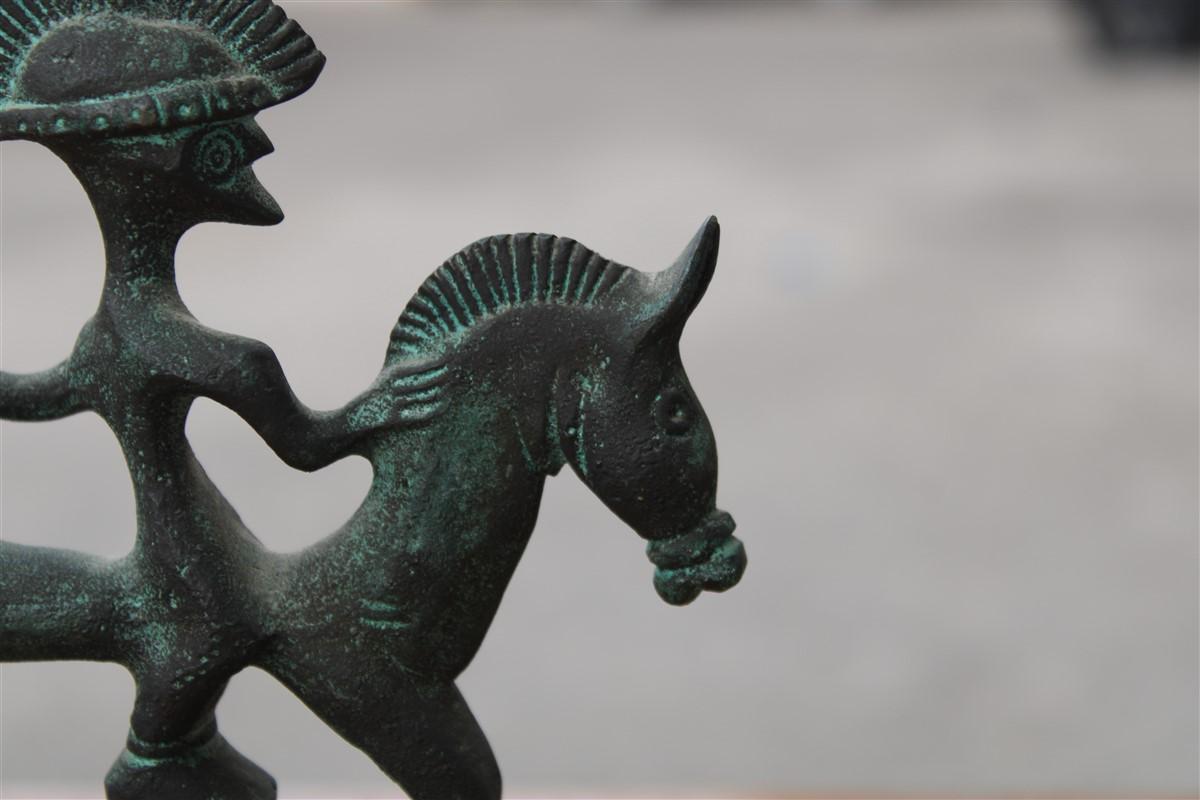 Mid-century bronze Italian sculpture with black marble warrior on horseback For Sale 3