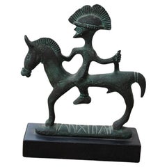 Antique Mid-century bronze Italian sculpture with black marble warrior on horseback