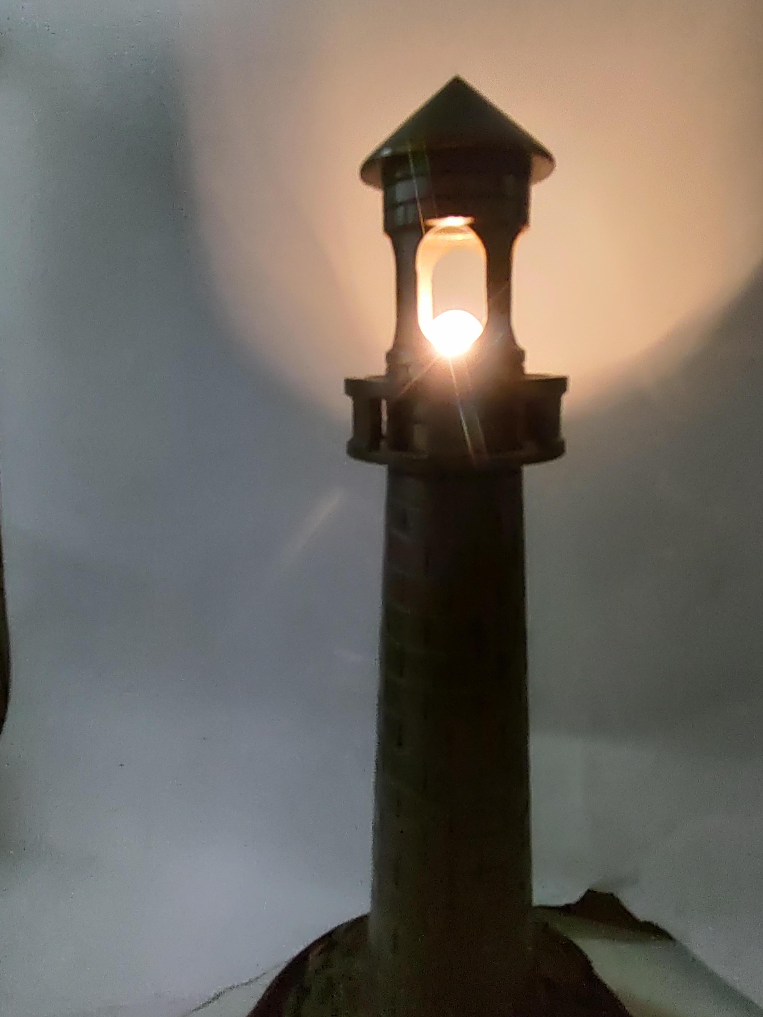 American Mid Century Bronze Lighthouse on the Rocks Table Lamp c1940 For Sale