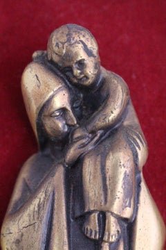 Midcentury Bronze Mary and Jesus Wall Plaque French Sculpture