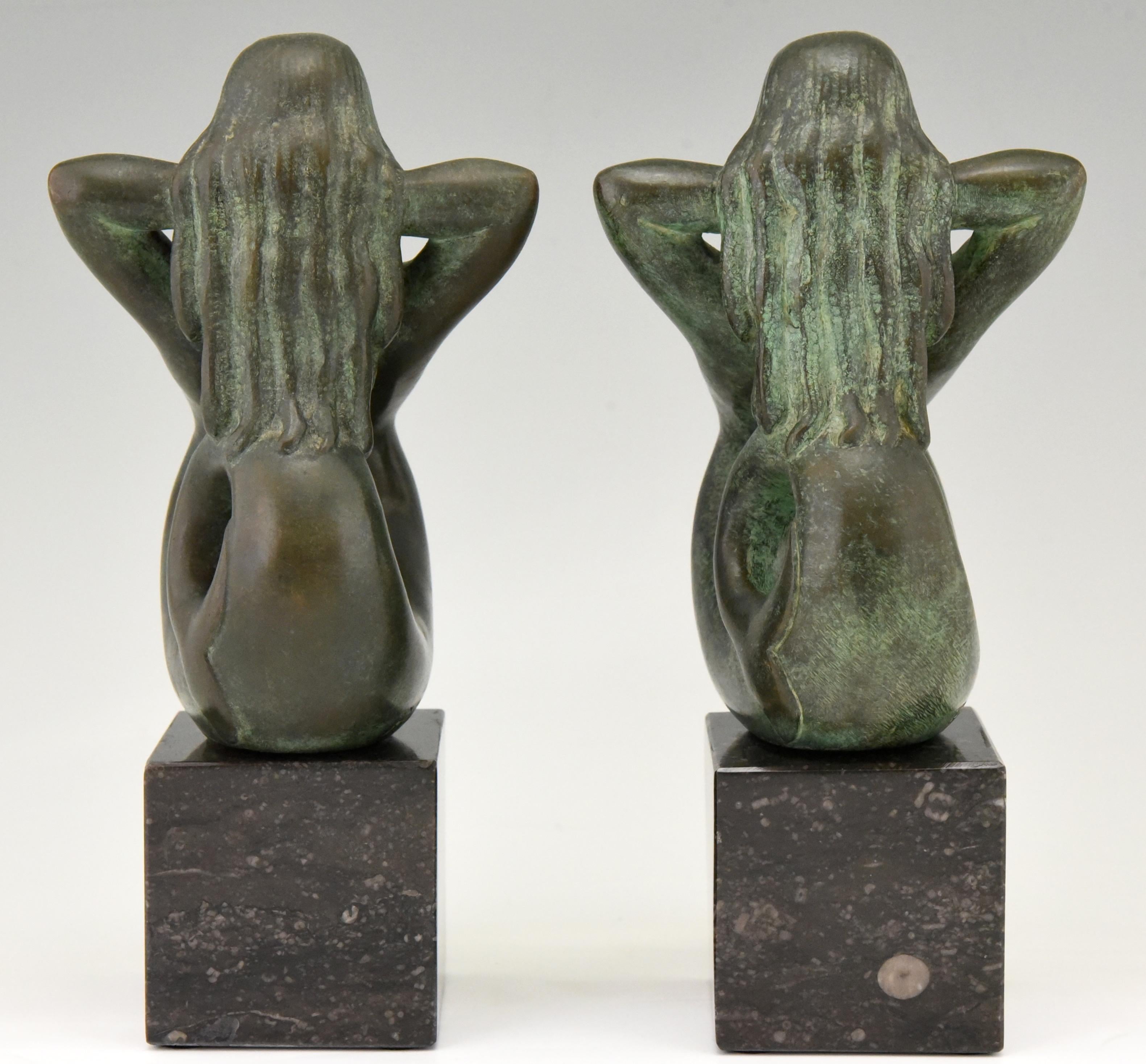 Art Deco Midcentury Bronze Mermaid Bookends Rene Cliquet, 1970