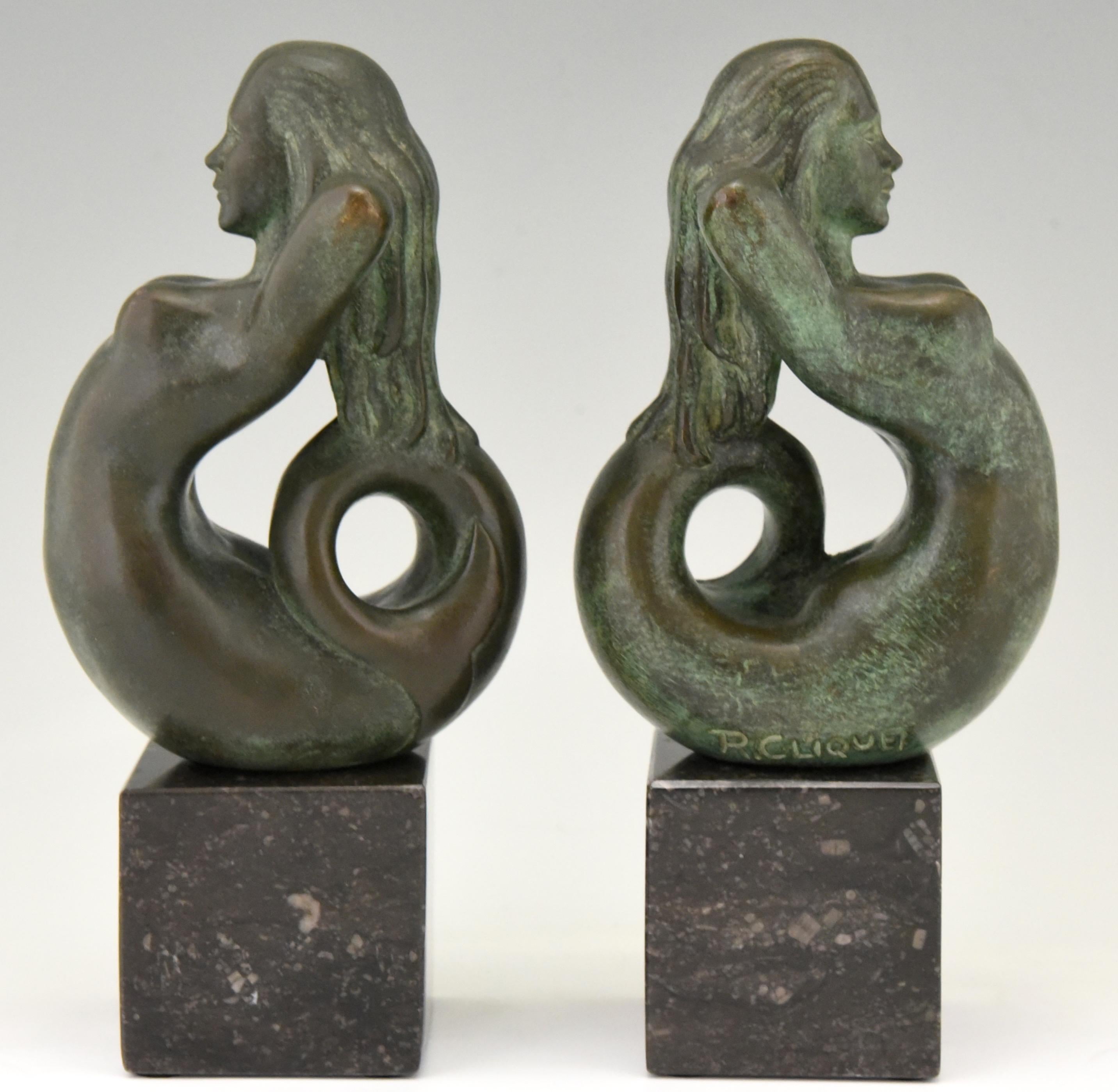 Belgian Midcentury Bronze Mermaid Bookends Rene Cliquet, 1970