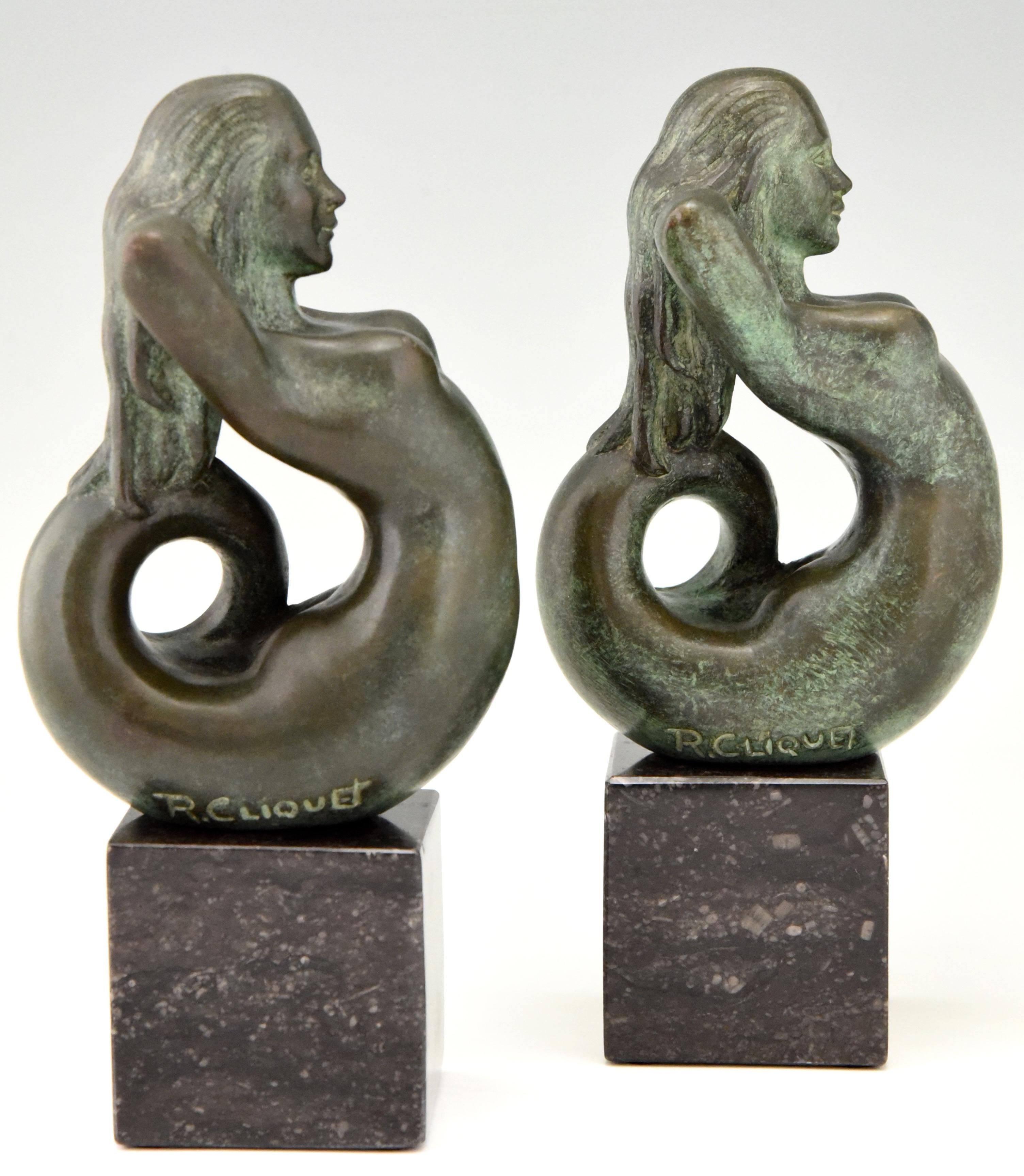 Midcentury Bronze Mermaid Bookends Rene Cliquet, 1970 1