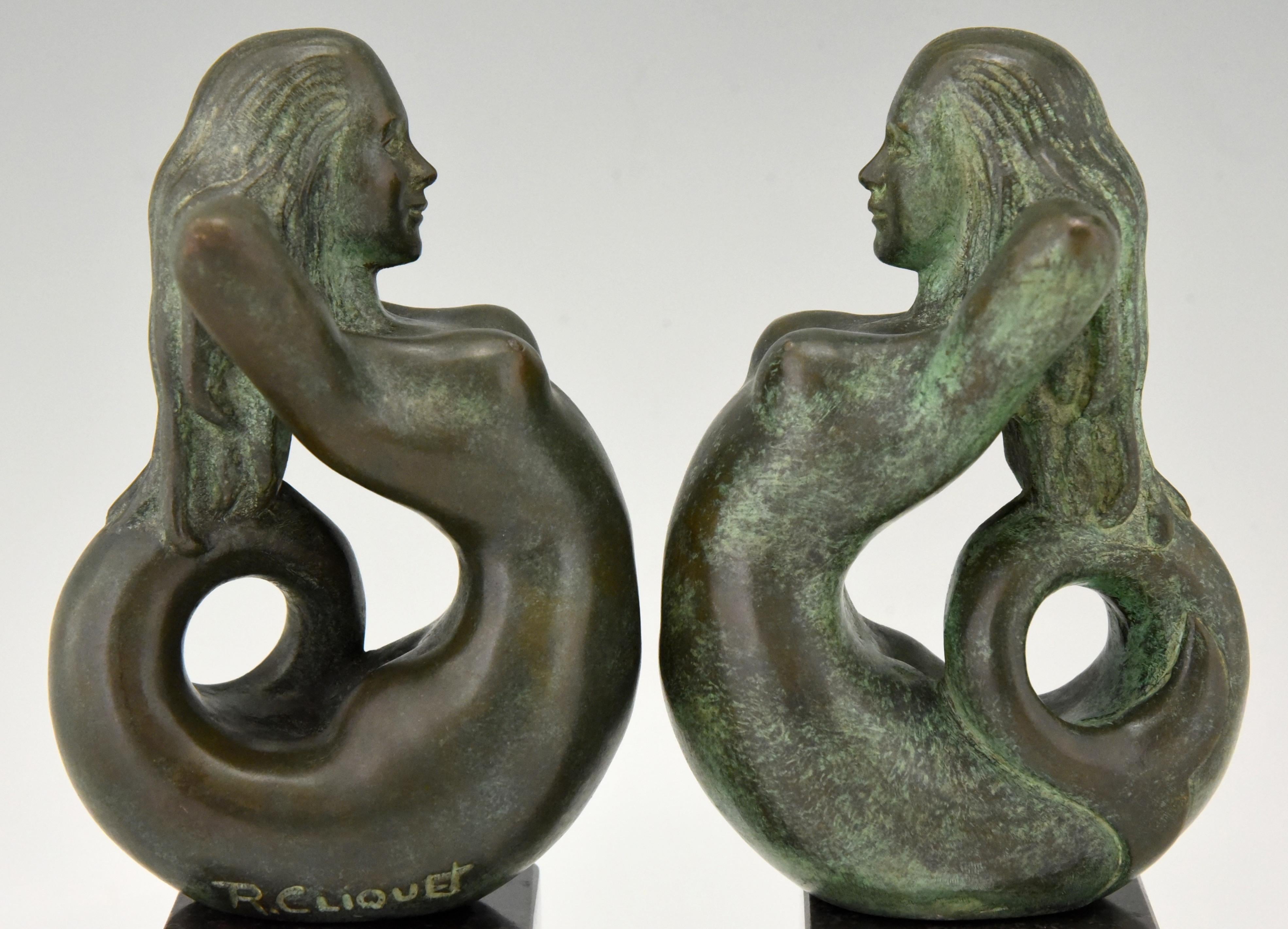 Midcentury Bronze Mermaid Bookends Rene Cliquet, 1970 2