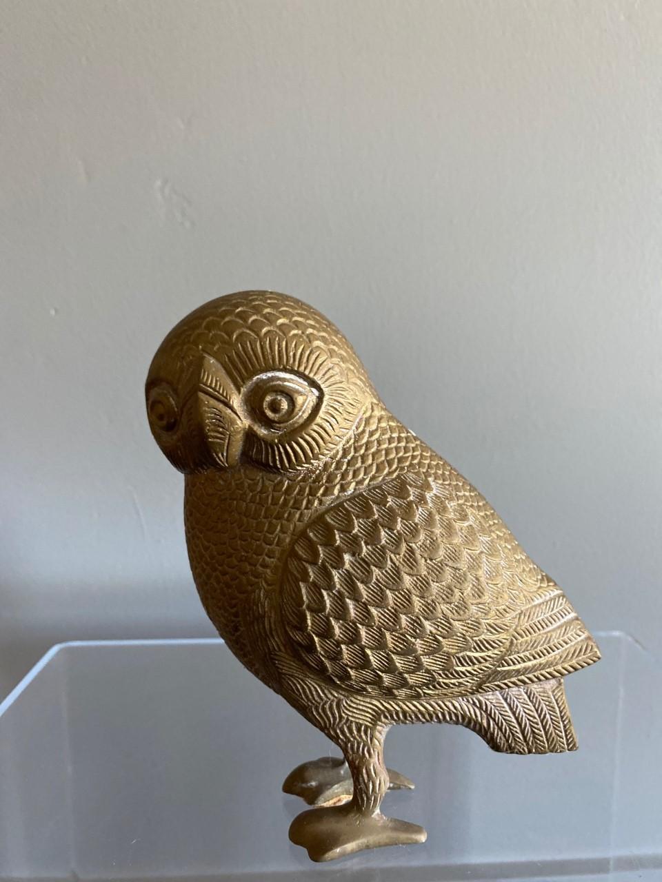 Greek Mid Century Bronze Owl of Athena Sculpture