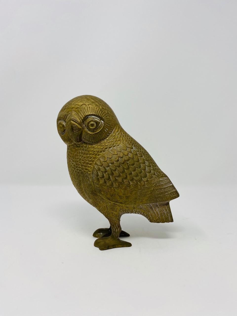 Hand-Carved Mid Century Bronze Owl of Athena Sculpture