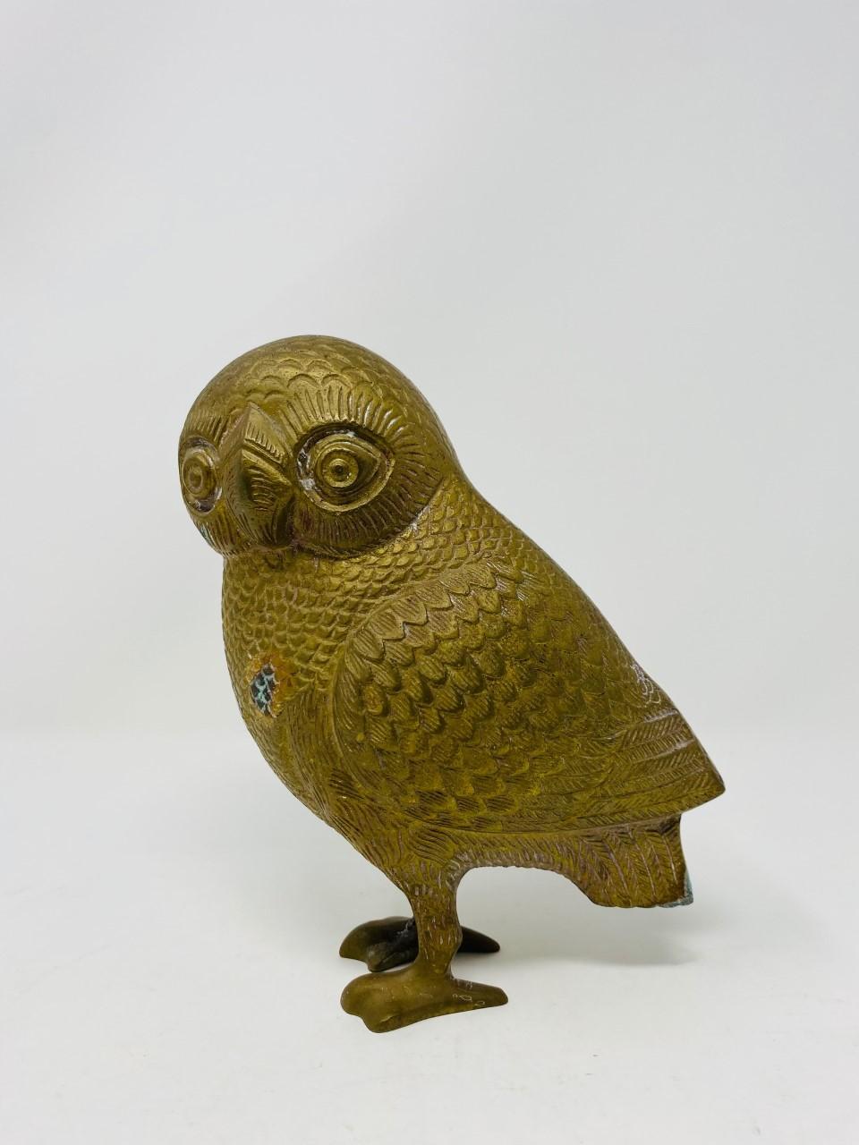 Hand-Carved Mid Century Bronze Owl of Athena Sculpture