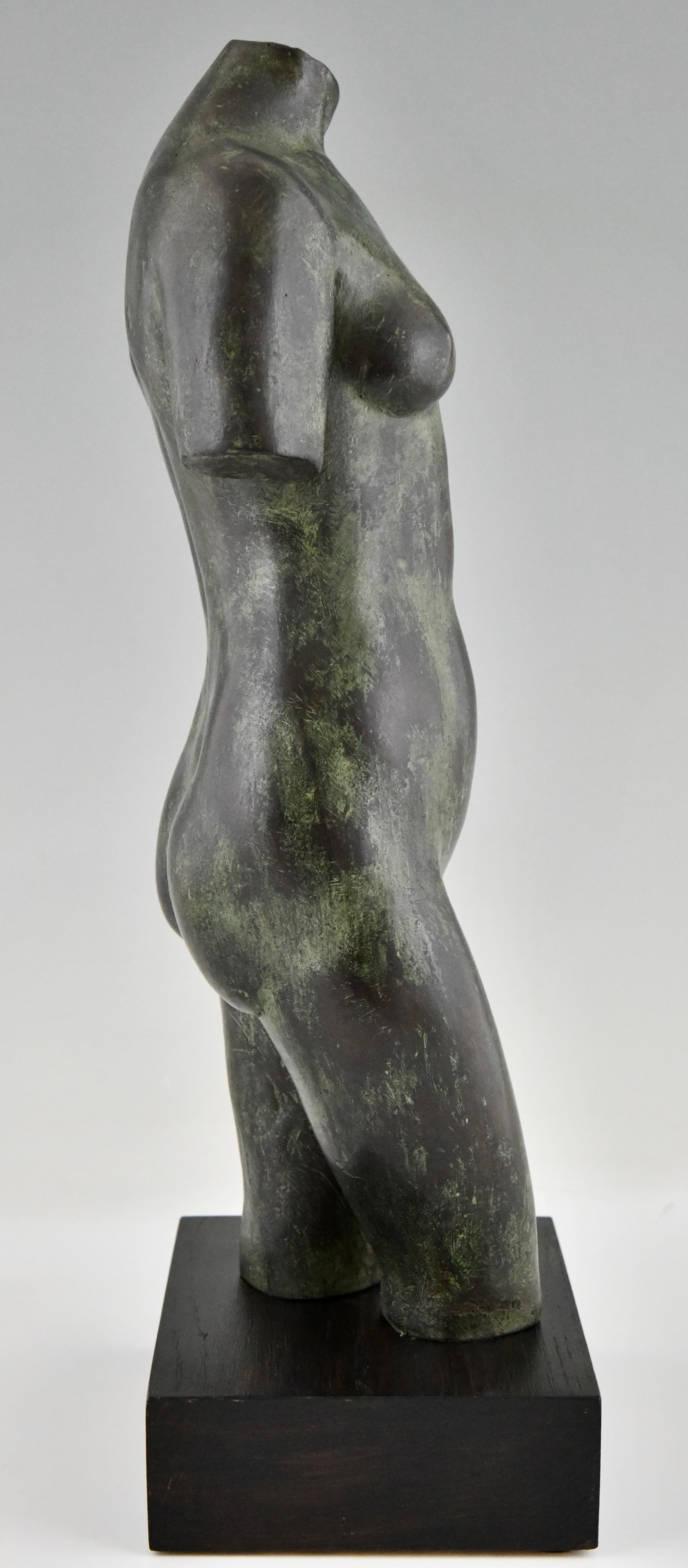 Patinated Midcentury Bronze Sculpture Female Torso by Fernando Bach Esteve