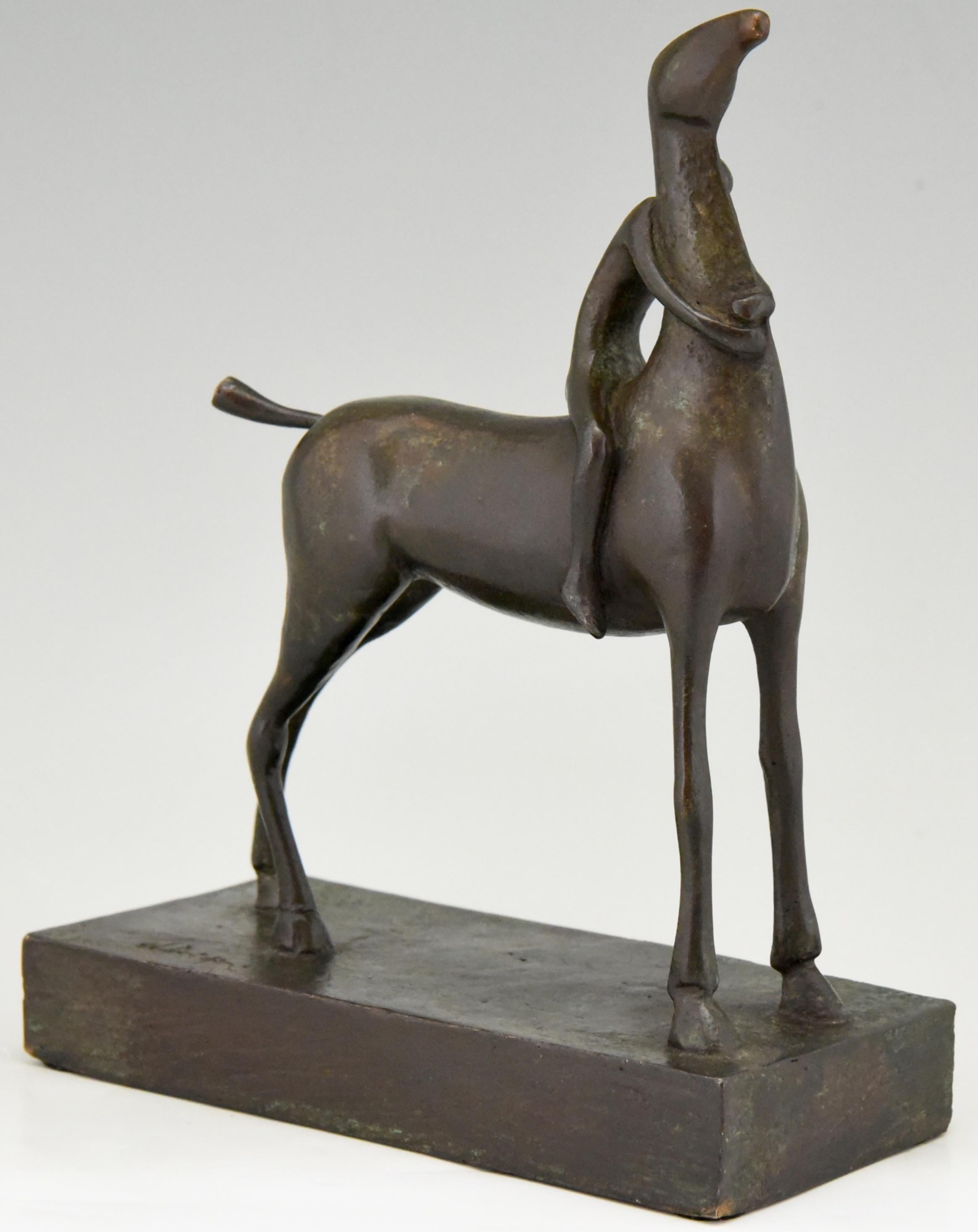 Patinated Midcentury Bronze Sculpture Horse Ride
