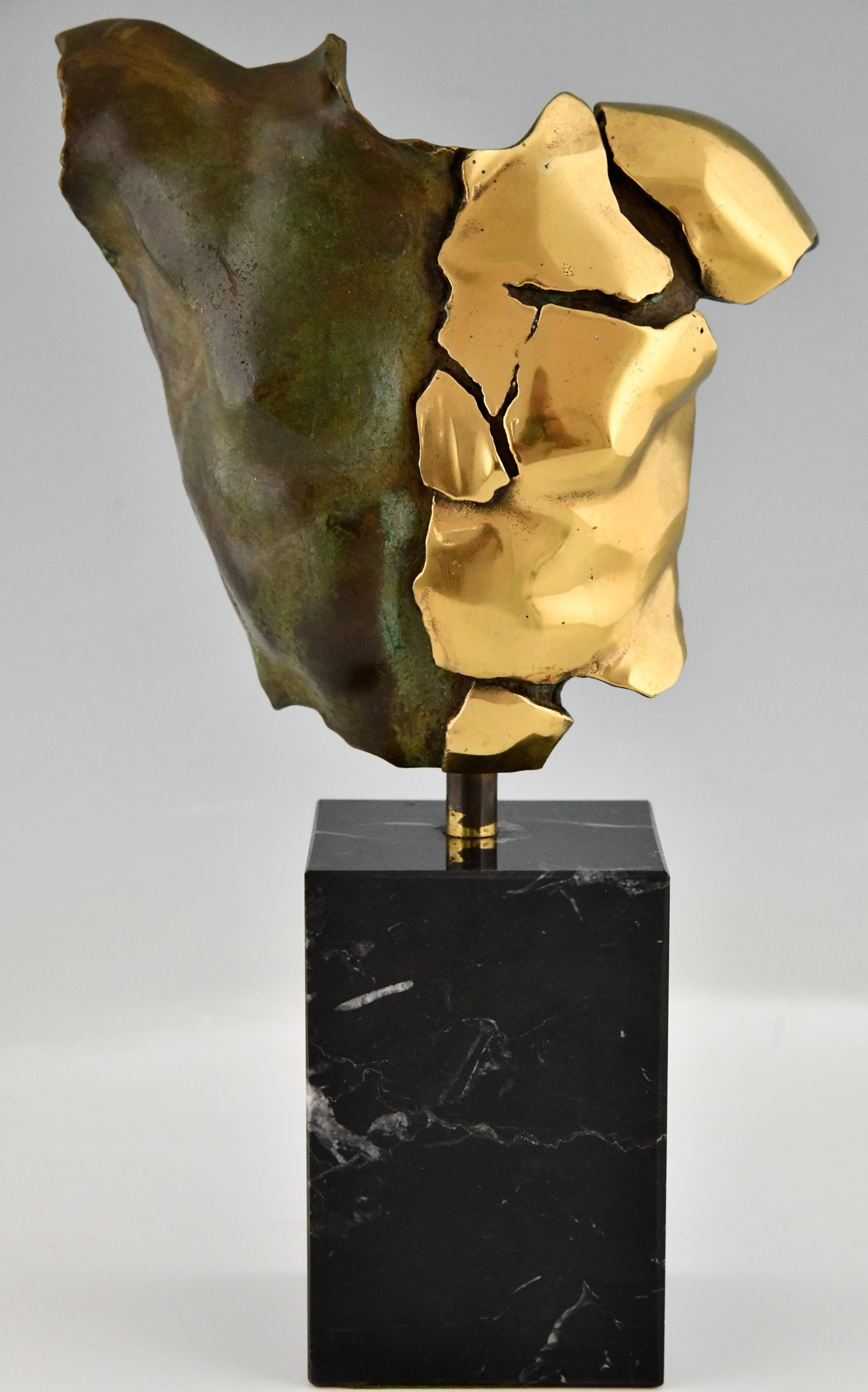 Mid Century bronze sculpture male torso on black marble base. 
Signed Borghese and numbered 25/500. 
Spain 1970.