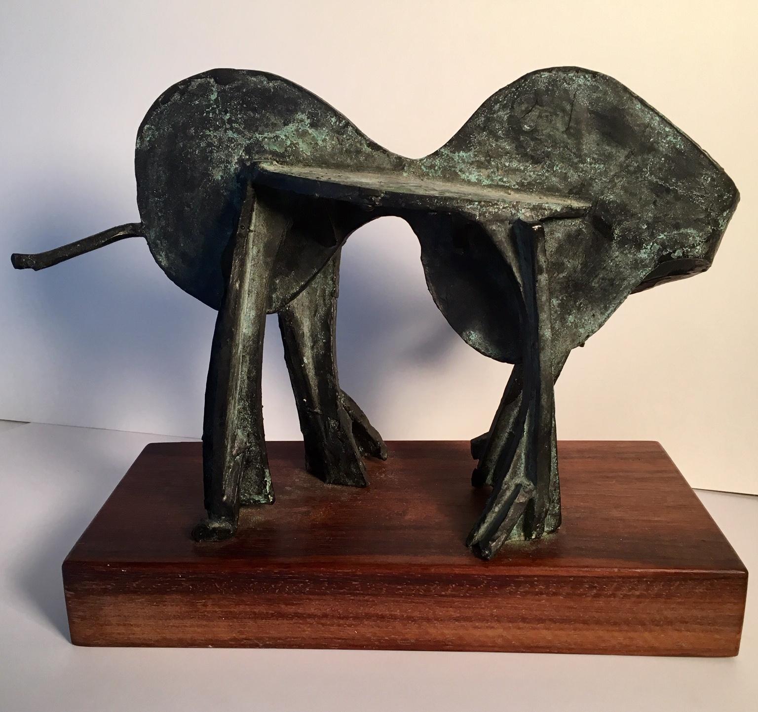 Unknown Mid Century Bronze Sculpture of a Bull, Brutalist Modern Abstract