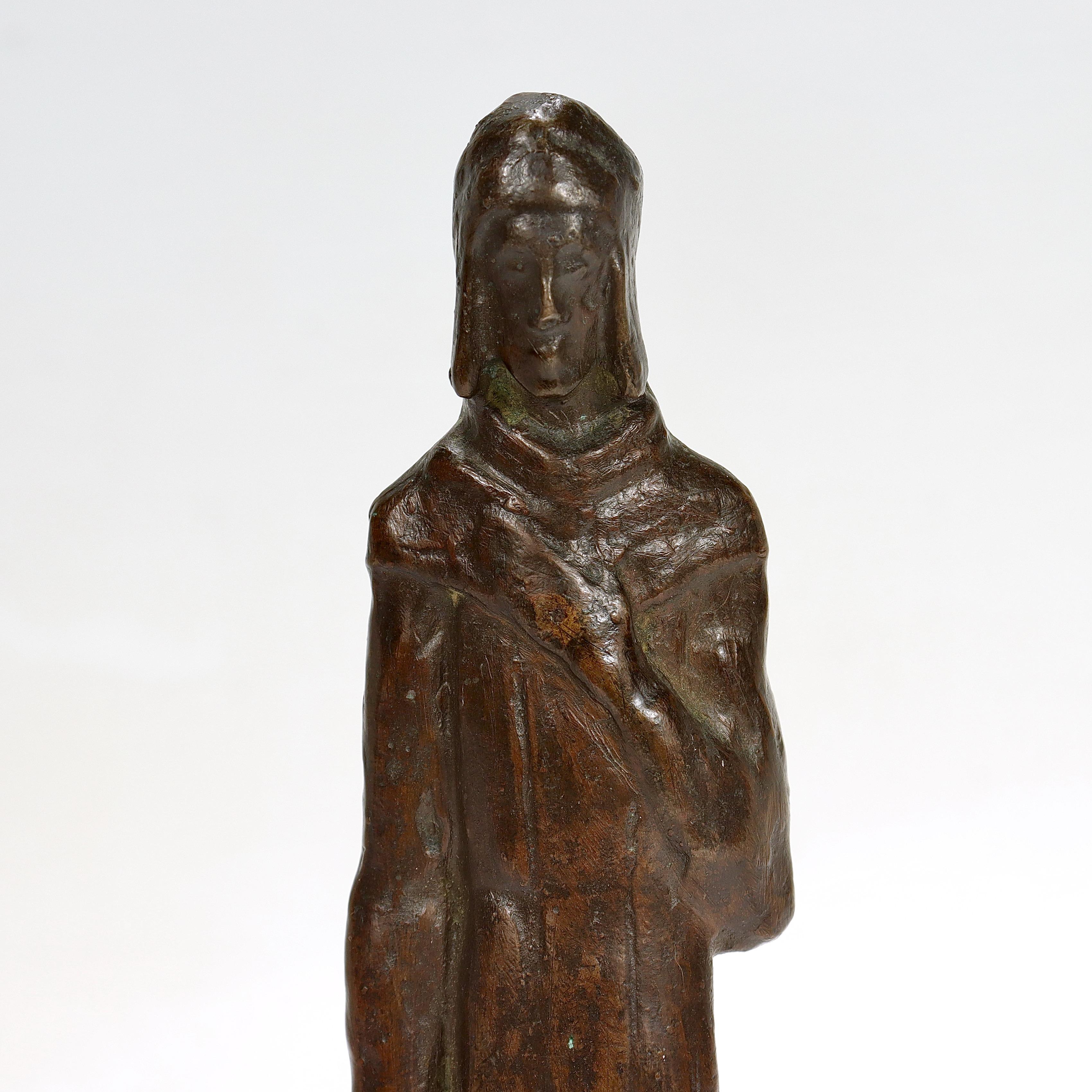 Mid-Century Modern Mid-Century Bronze Sculpture of a Franciscan Monk For Sale