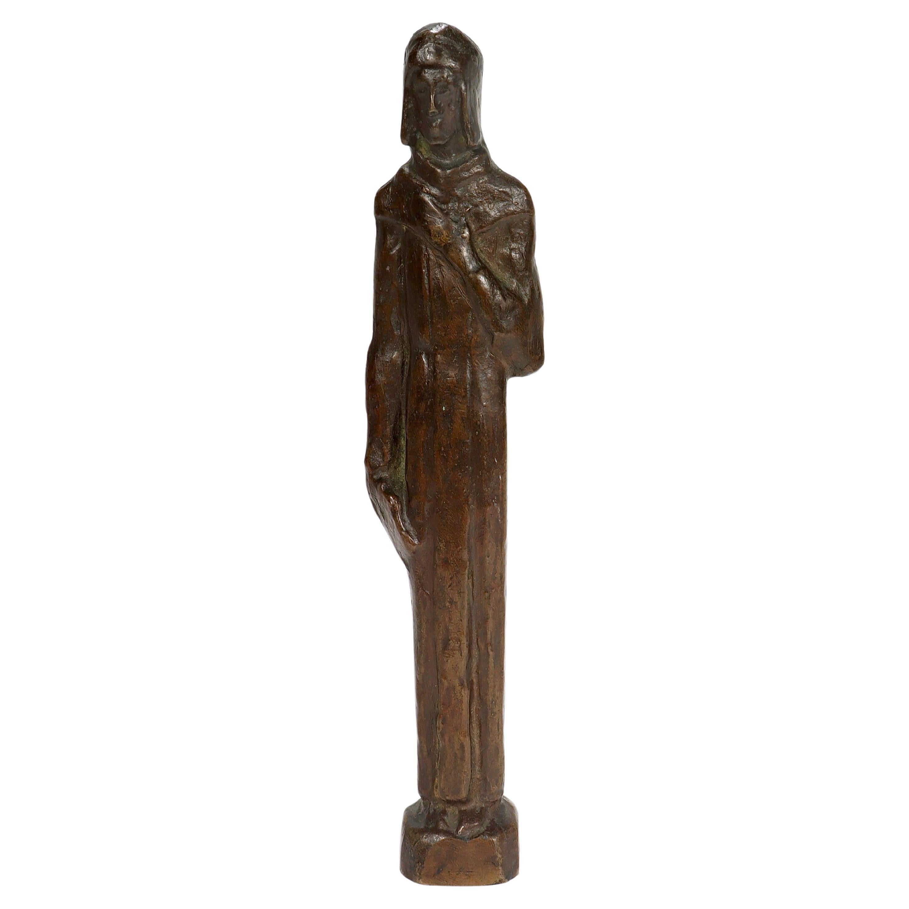 Mid-Century Bronze Sculpture of a Franciscan Monk For Sale