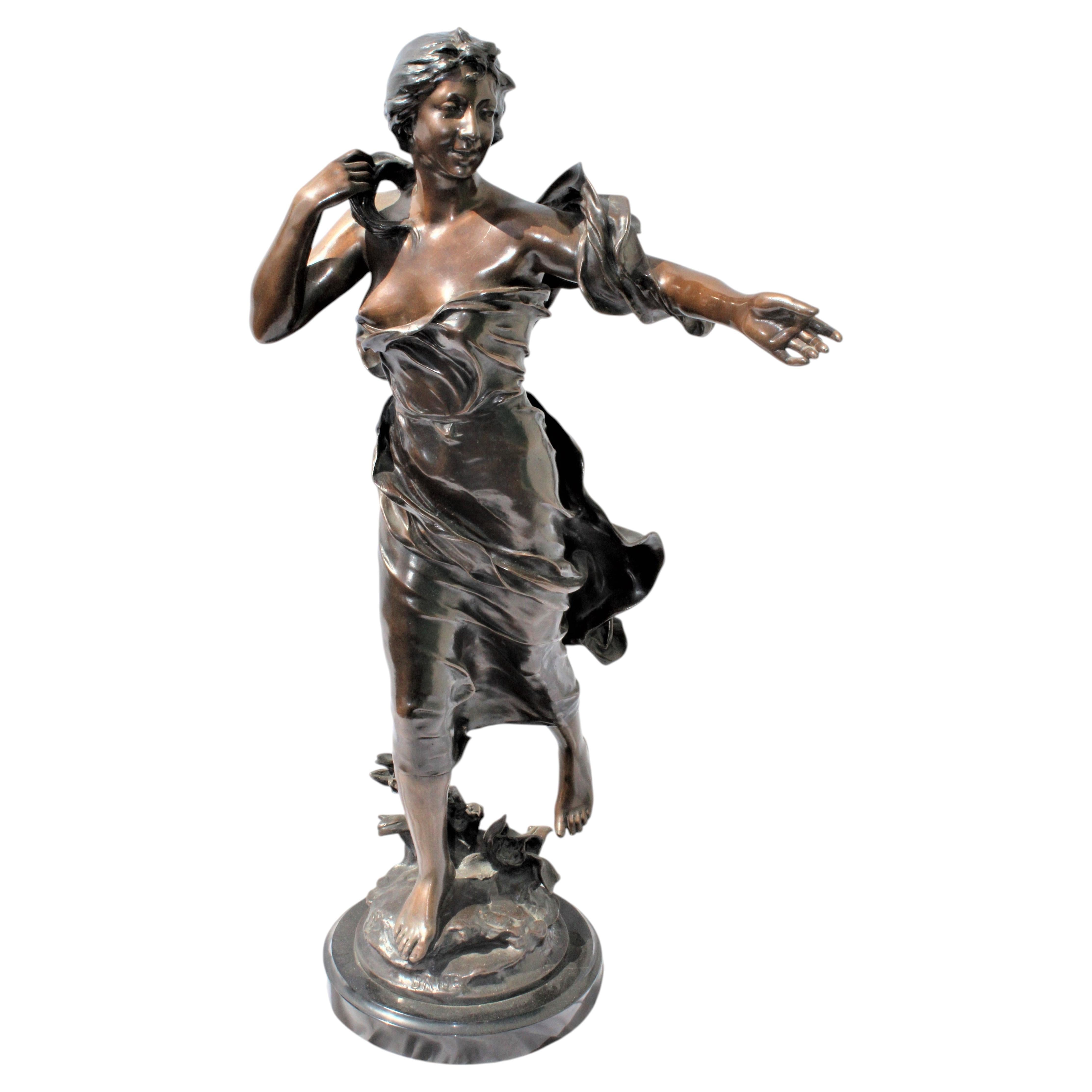 Mid Century Bronze Sculpture of a Lady standing For Sale