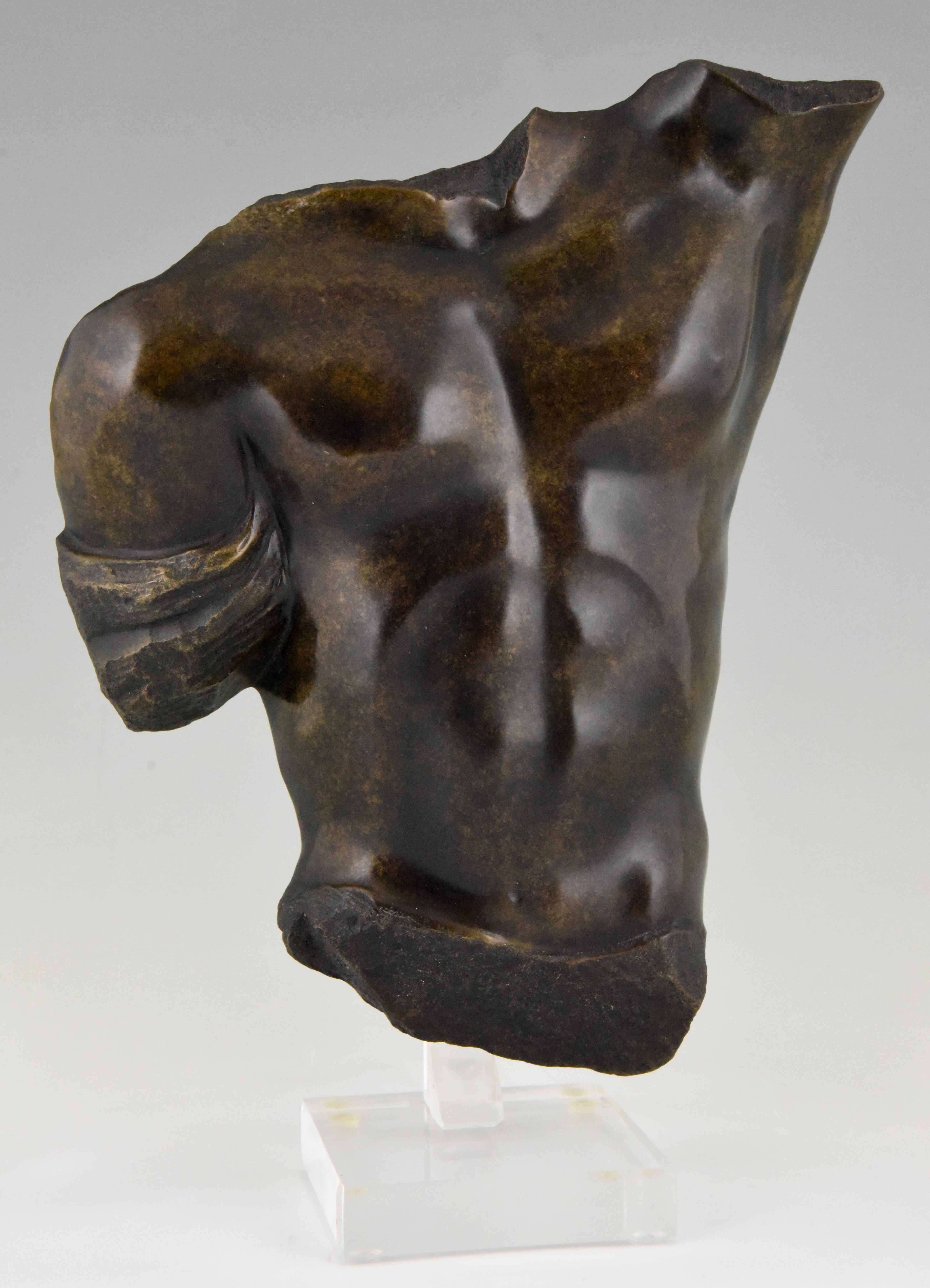 Midcentury Bronze Sculpture of a Male Torso Numbered Bronze D'art In Good Condition In Antwerp, BE