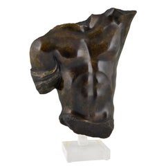 Midcentury Bronze Sculpture of a Male Torso Numbered Bronze D'art