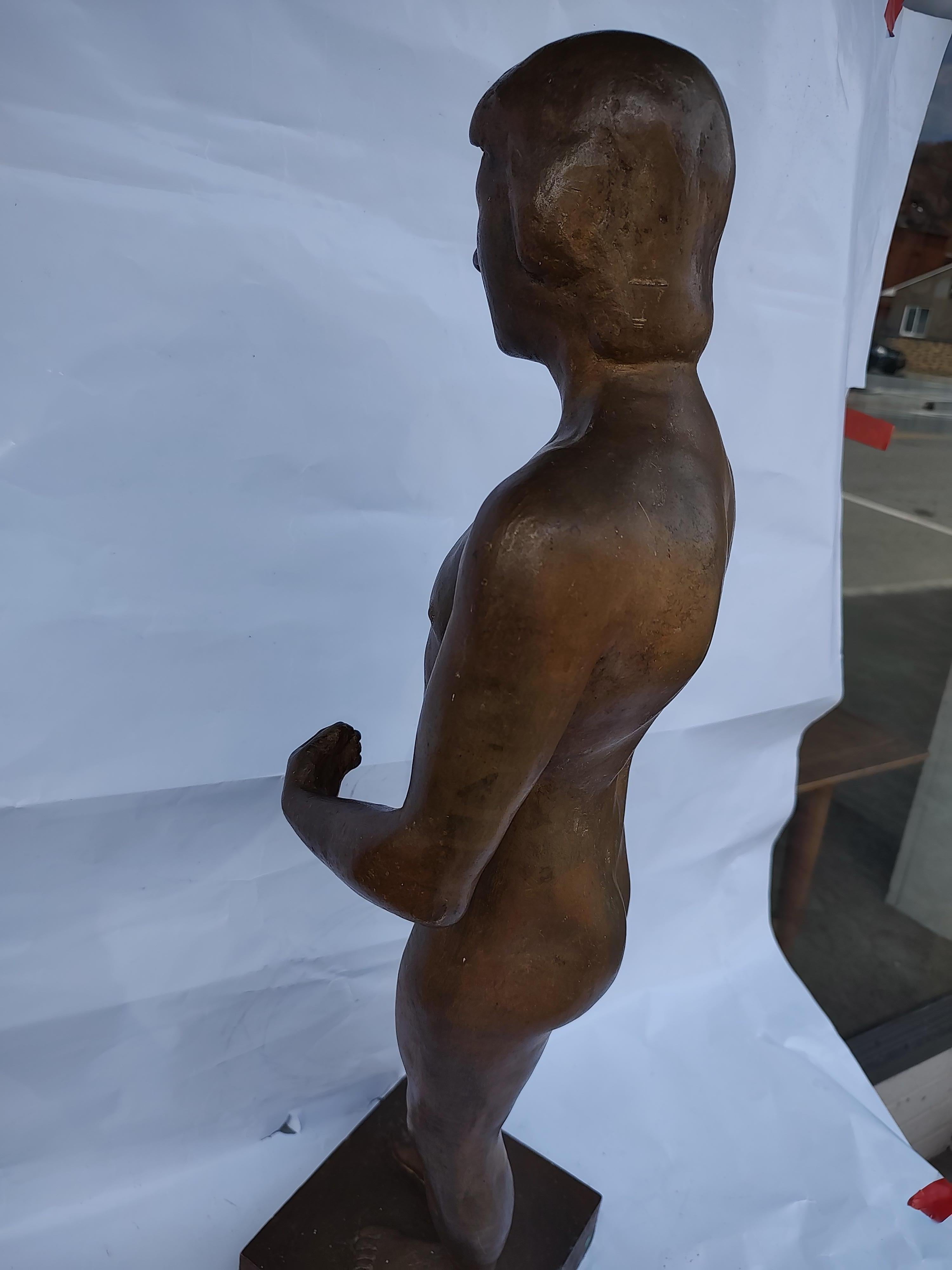 Midcentury Bronze Sculpture of a Nude Male Foundry Guss Barth Rinteen For Sale 3