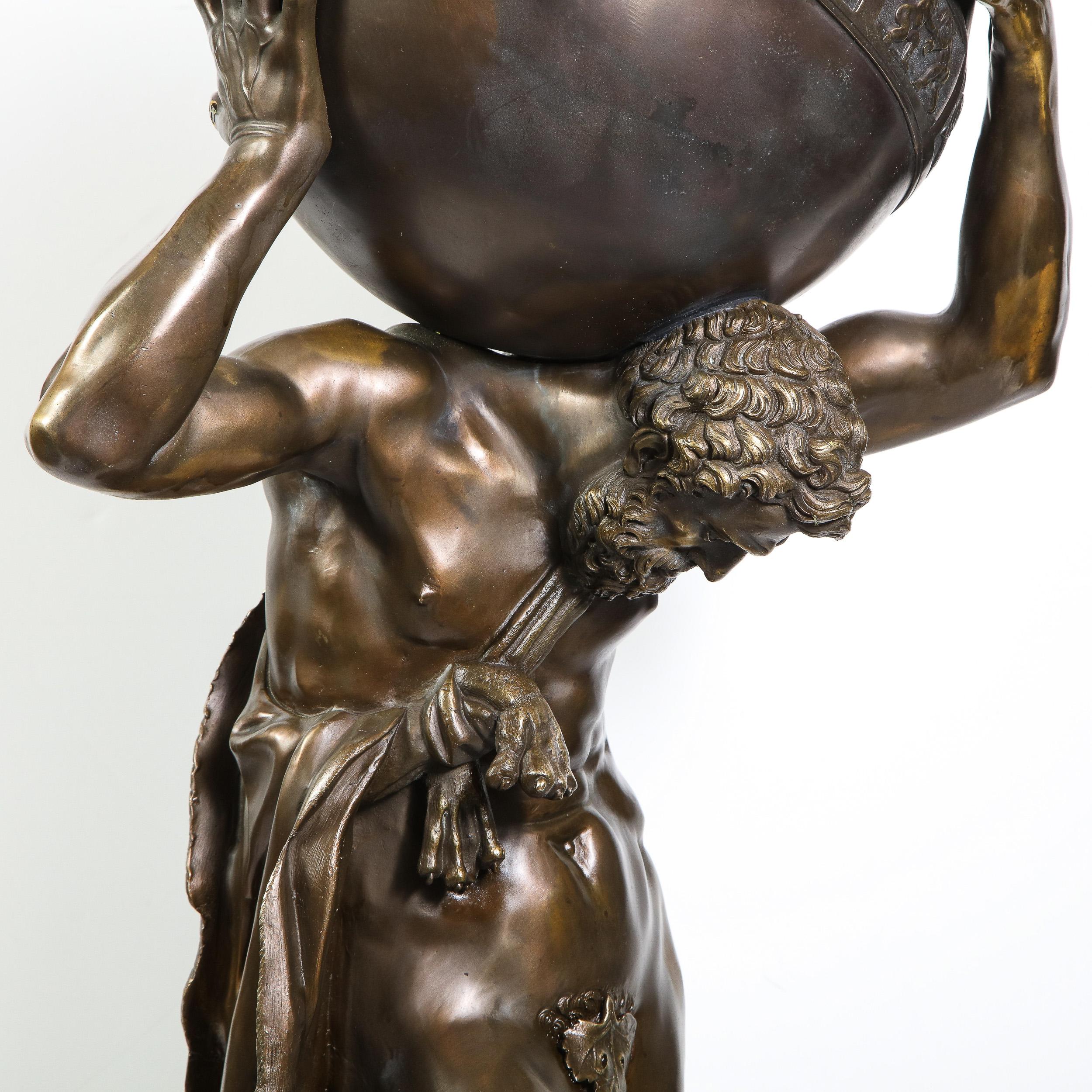 Mid-20th Century Midcentury Bronze Sculpture of Atlas Holding Globe Banded with Zodiac Symbols