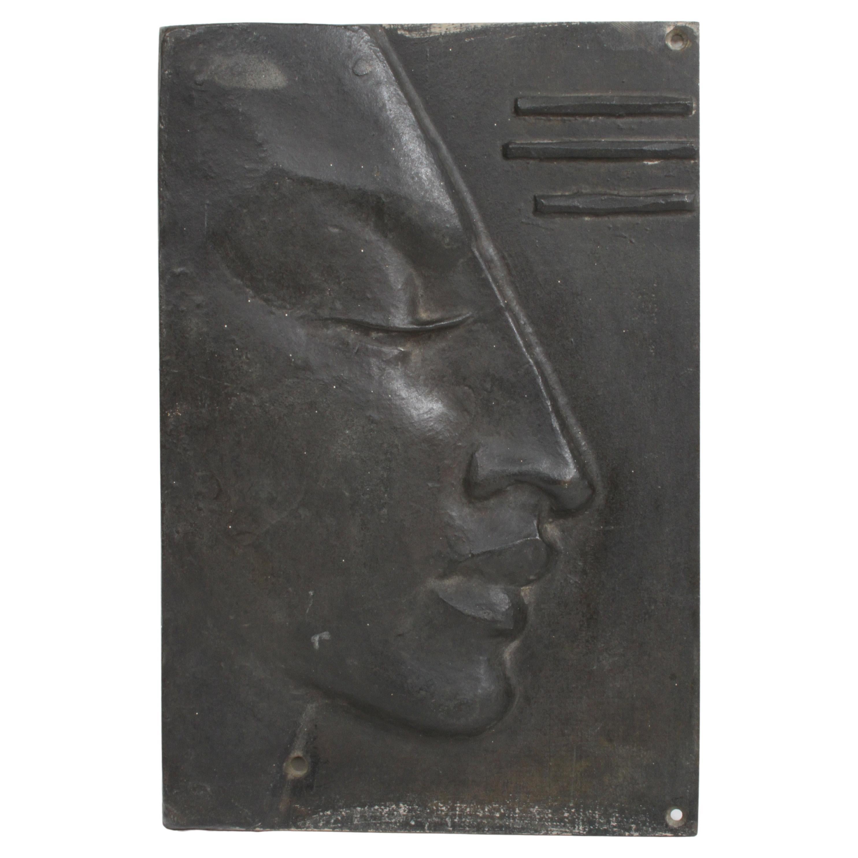 Mid-Century Bronze Sculpture Profile of a Woman Face by Sacha S. Schnittmann For Sale