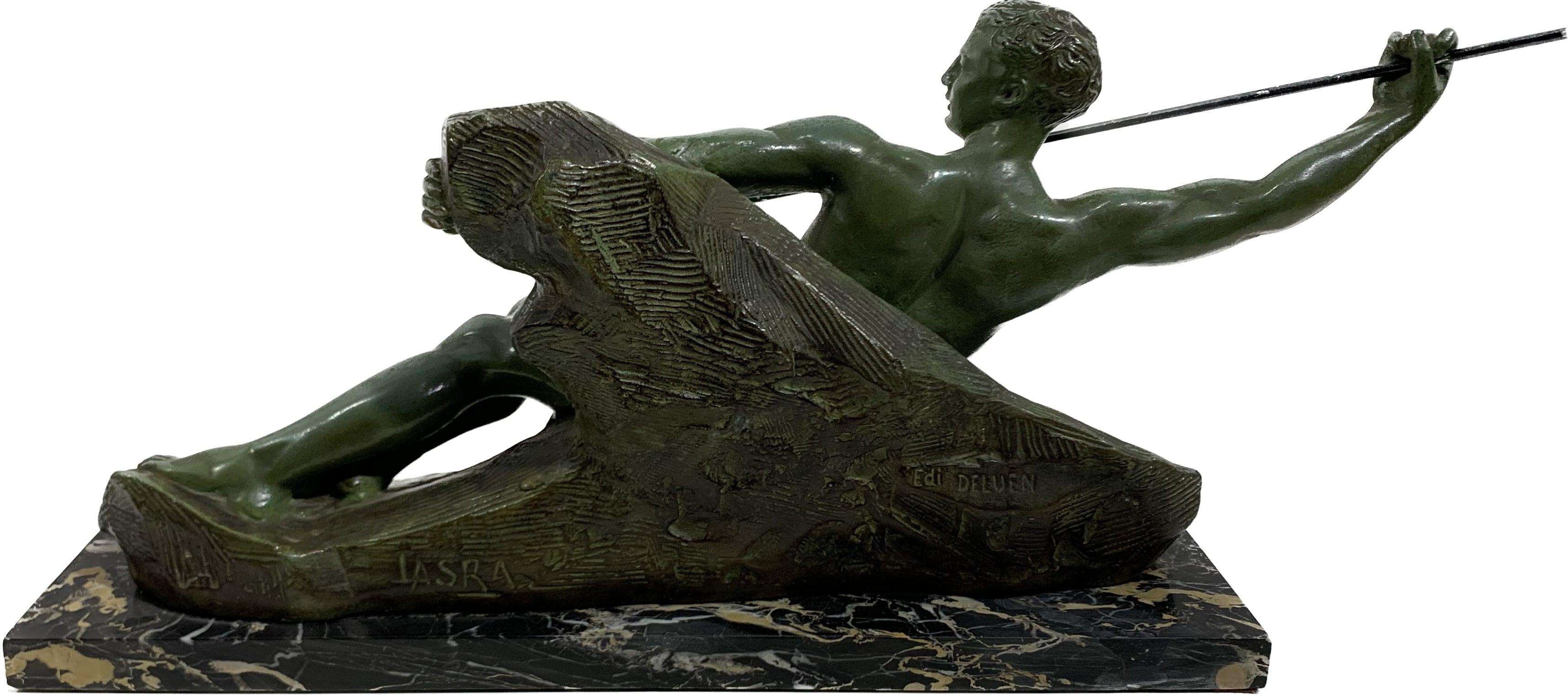 Scultura in bronzo di metà secolo con timbro Editions Deluen e firma LASRA in vendita 2