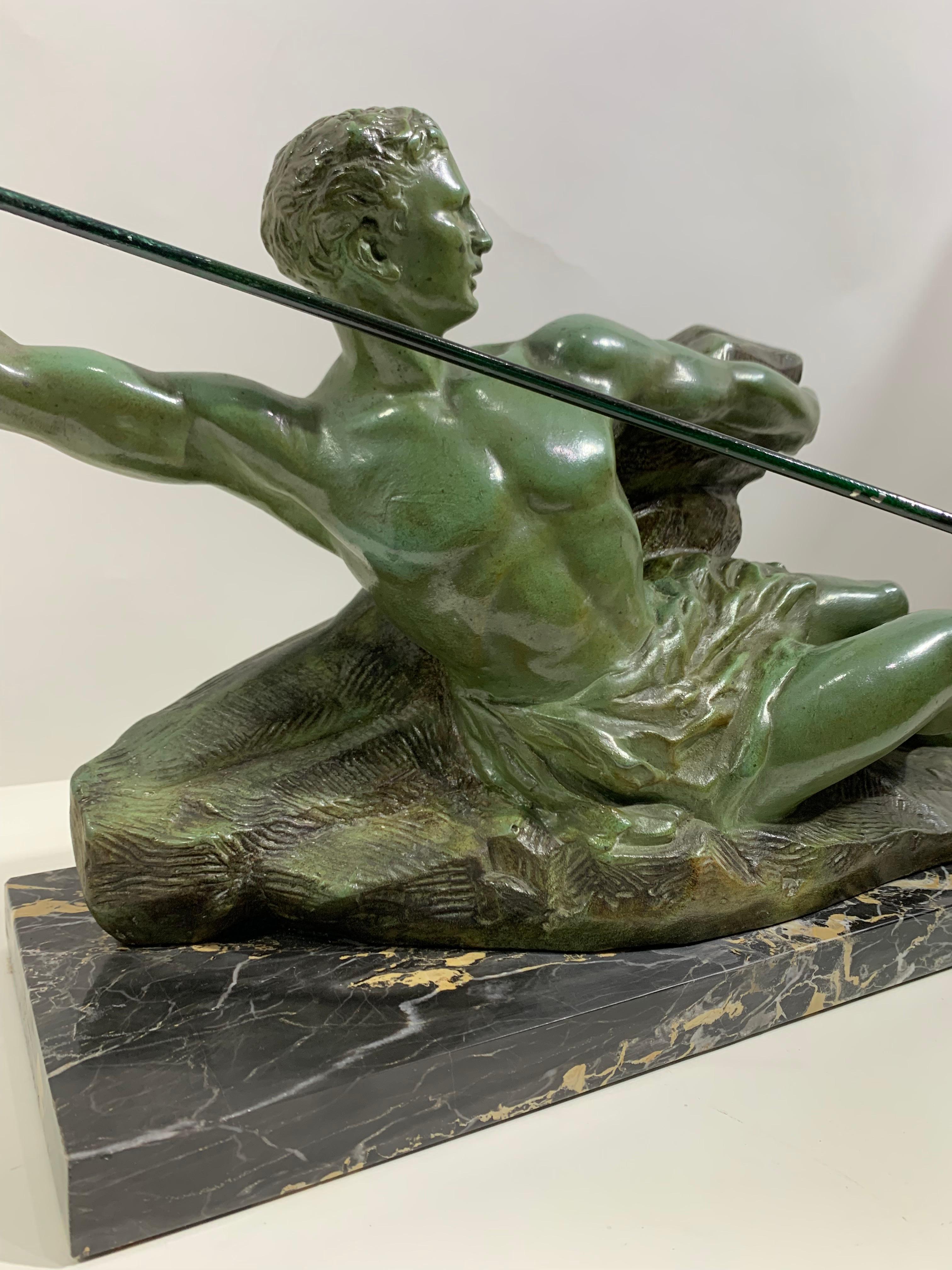 Art Déco Scultura in bronzo di metà secolo con timbro Editions Deluen e firma LASRA in vendita