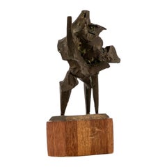 Vintage Midcentury Bronze Sculpture 'Wrestlers' in Brutalist Style by Albert Pomplas