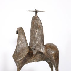 Scultura stilizzata di un cavaliere in bronzo della metà del secolo, firmata Gloria Ellies, edizione 4/6