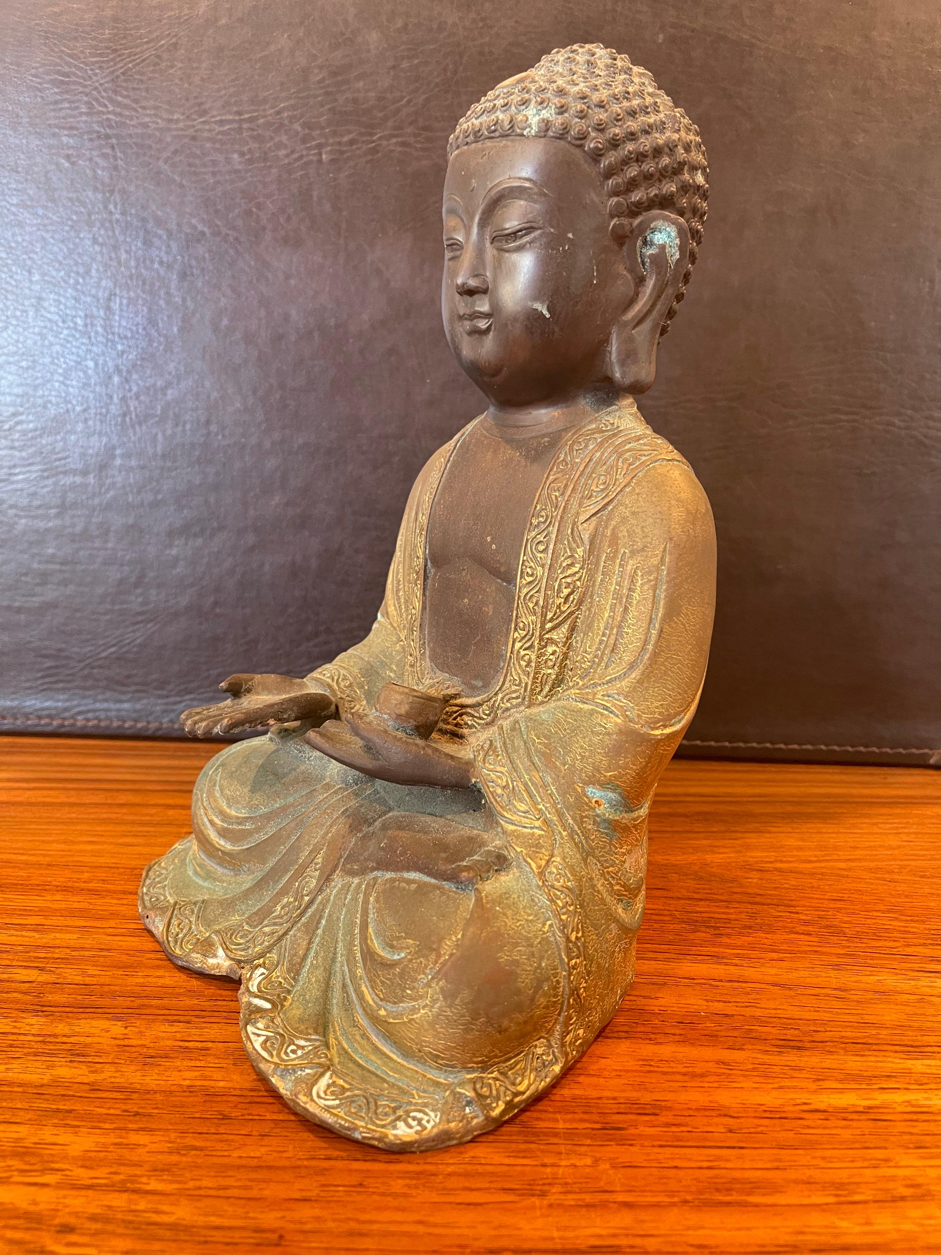 American Mid-Century Bronze Sitting Buddha For Sale