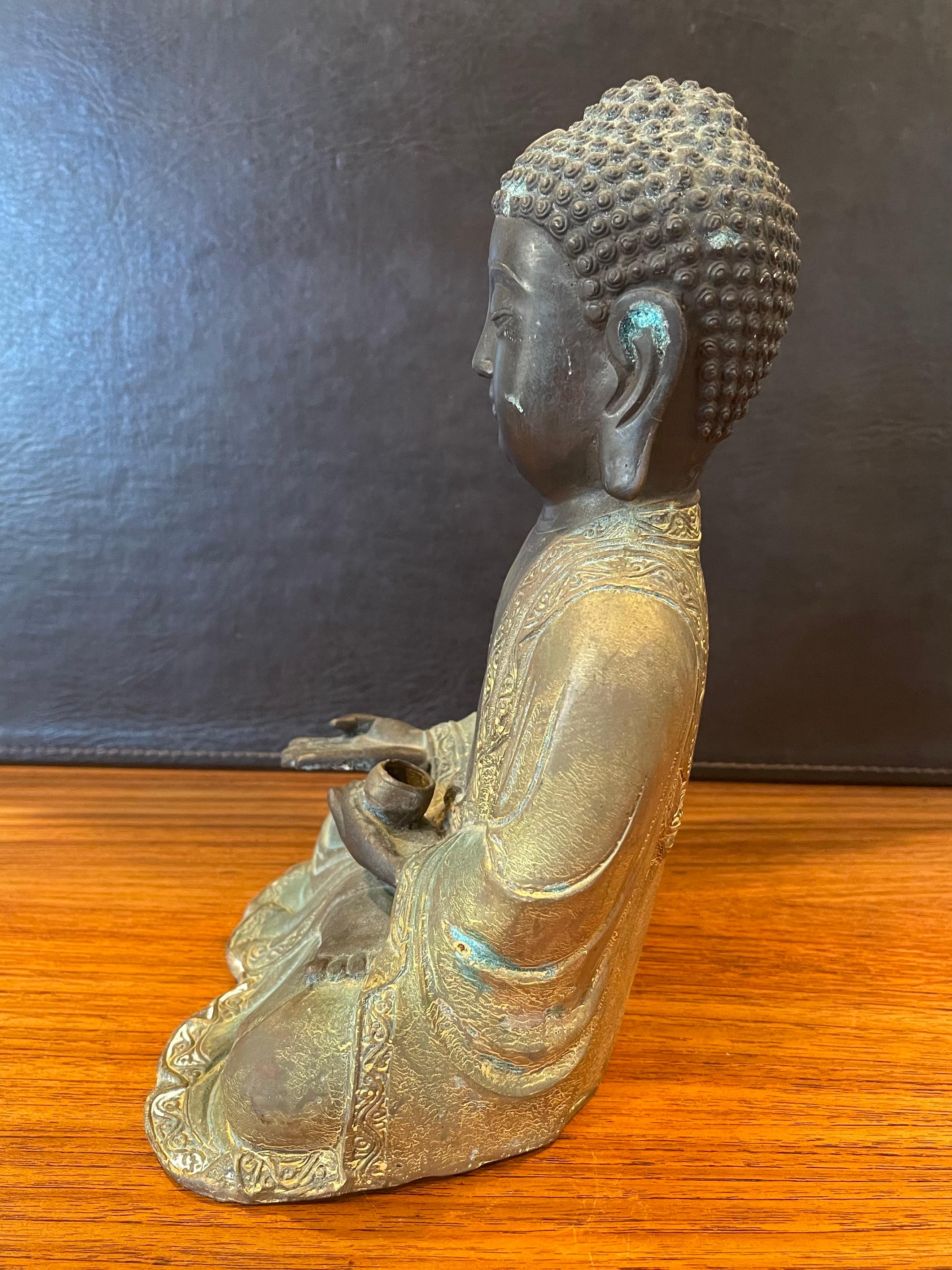 Cast Mid-Century Bronze Sitting Buddha For Sale