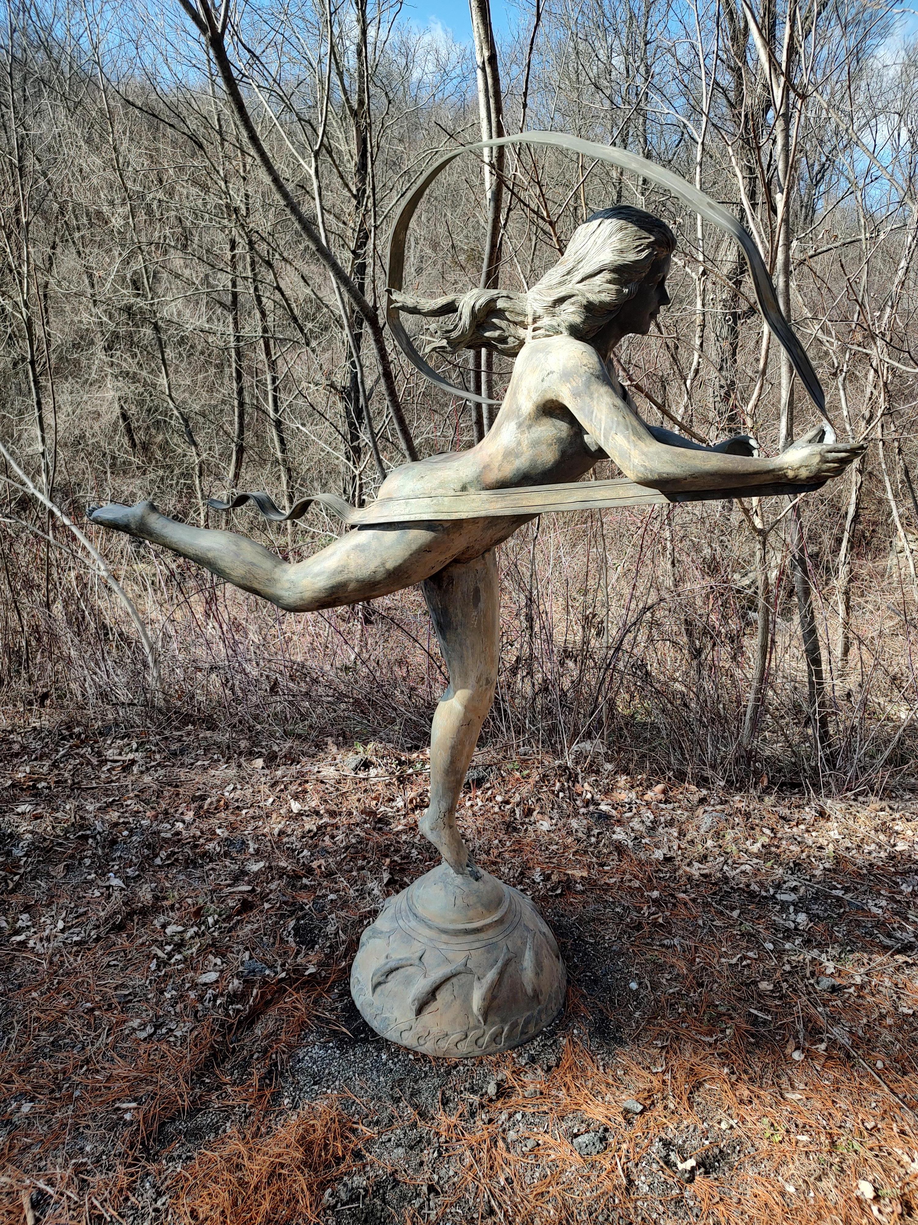 Mid Century Bronze Garden Statue of a Gliding Nude Woman Late 20th C For Sale 9