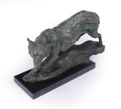 Mid Century Bronze Studio Sculpture of Wolf