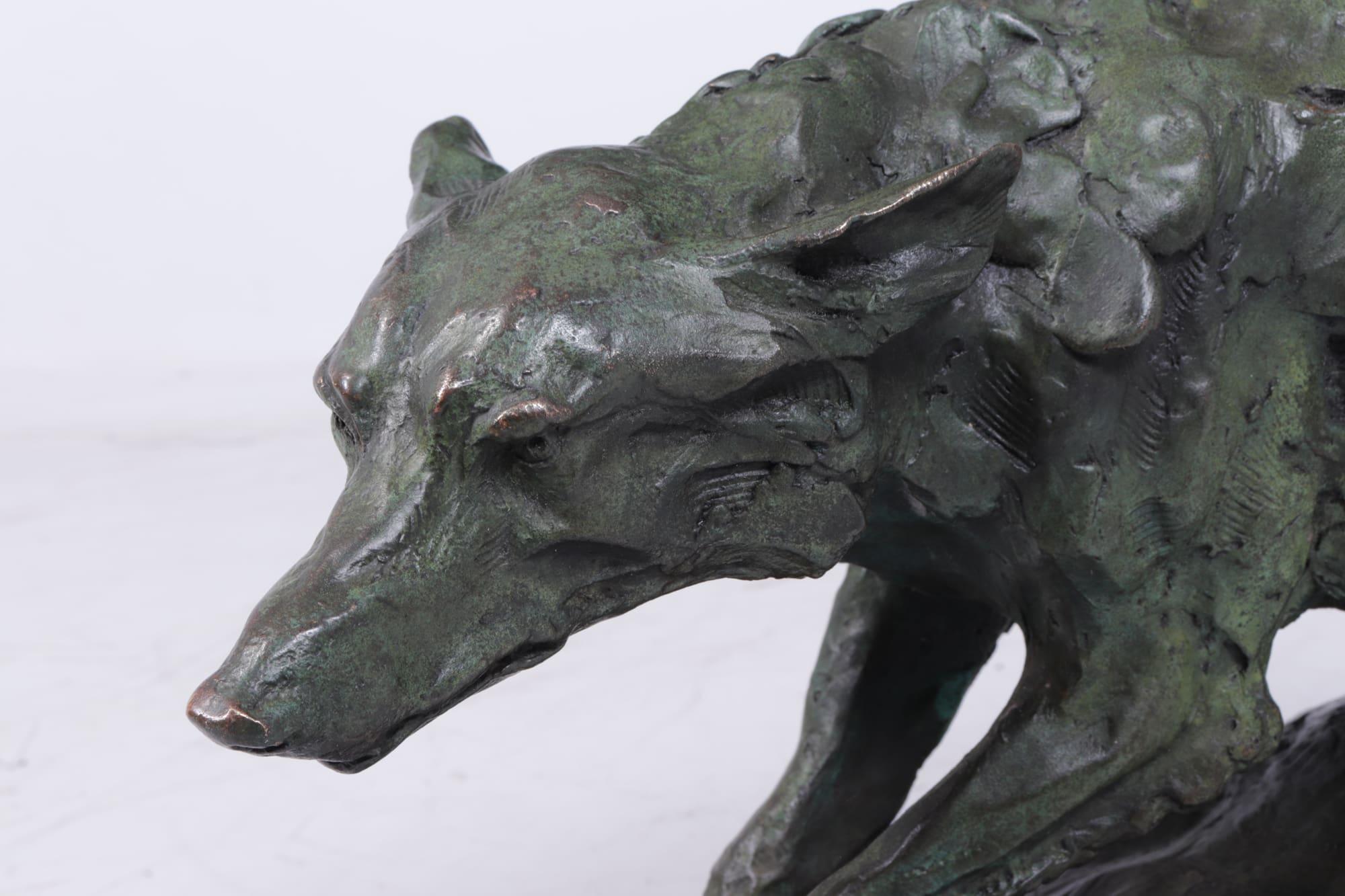 Mid-20th Century Mid Century Bronze Studio Sculpture of Wolf For Sale